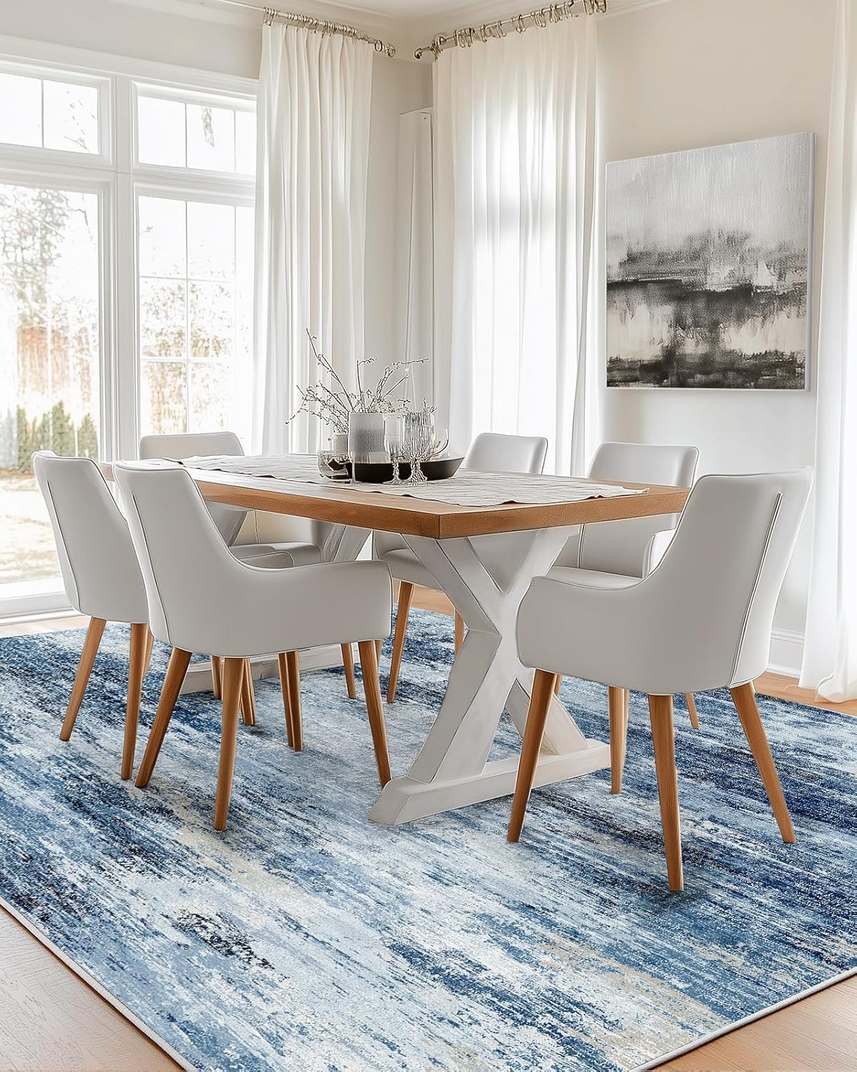 Tapis salon lavable 200 x 290 cm grand tapis chambre abstrait