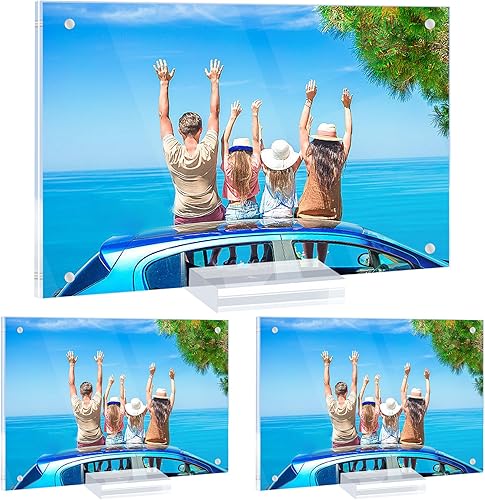 Paquete de 3 marcos de fotos de acrílico transparente de 4 x 6 pulgadas, marcos magnéticos con caja de regalo, marcos de fotos acrílicos de doble