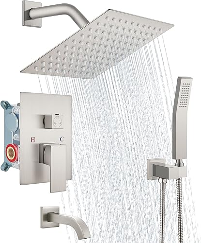 Aolemi Sistema de ducha de lluvia de 8 pulgadas, juego de cabezal de ducha de bronce aceitado con relleno de bañera, ducha de mano de lujo, válvula