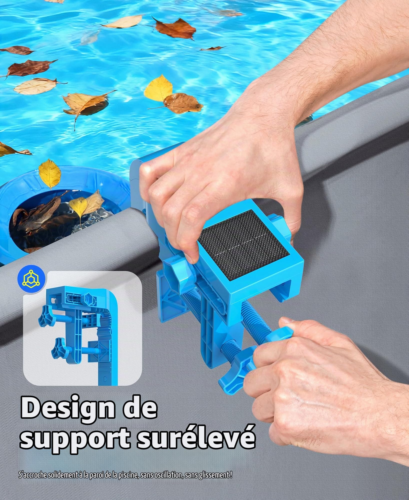 LuxBlue Skimmer Piscine Hors Sol avec Thermometre Piscine Solaire Digital, Skimmer de Surface Mural avec Support Réglable,Ecumoire Piscines Haute Résistance,Ramassage automatique de Feuilles et Débris