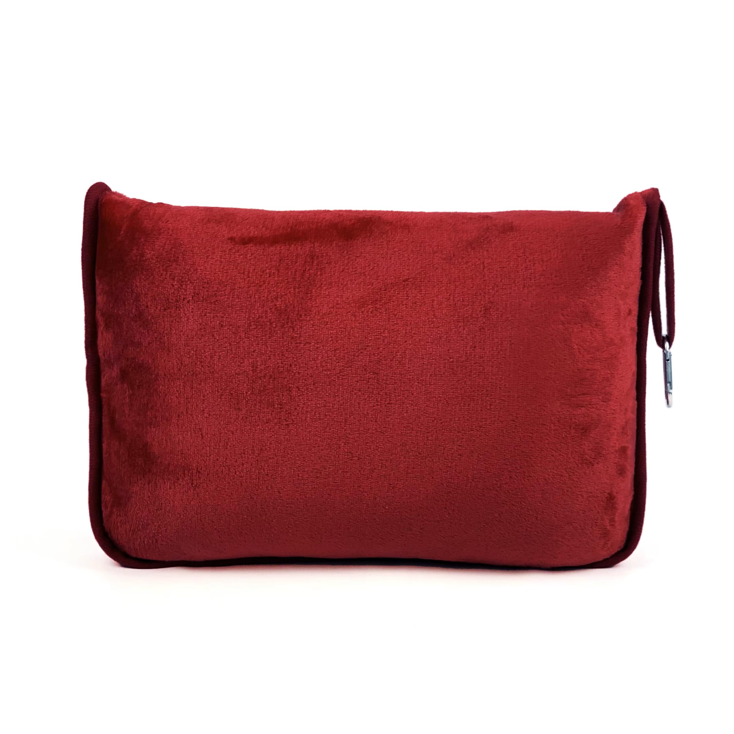 ShezPretty Premium 2in1 Soft Travel Blanket Pillow with Airline Hand Luggage Sleeve and Backpack Clip Airplane (Burgundy)