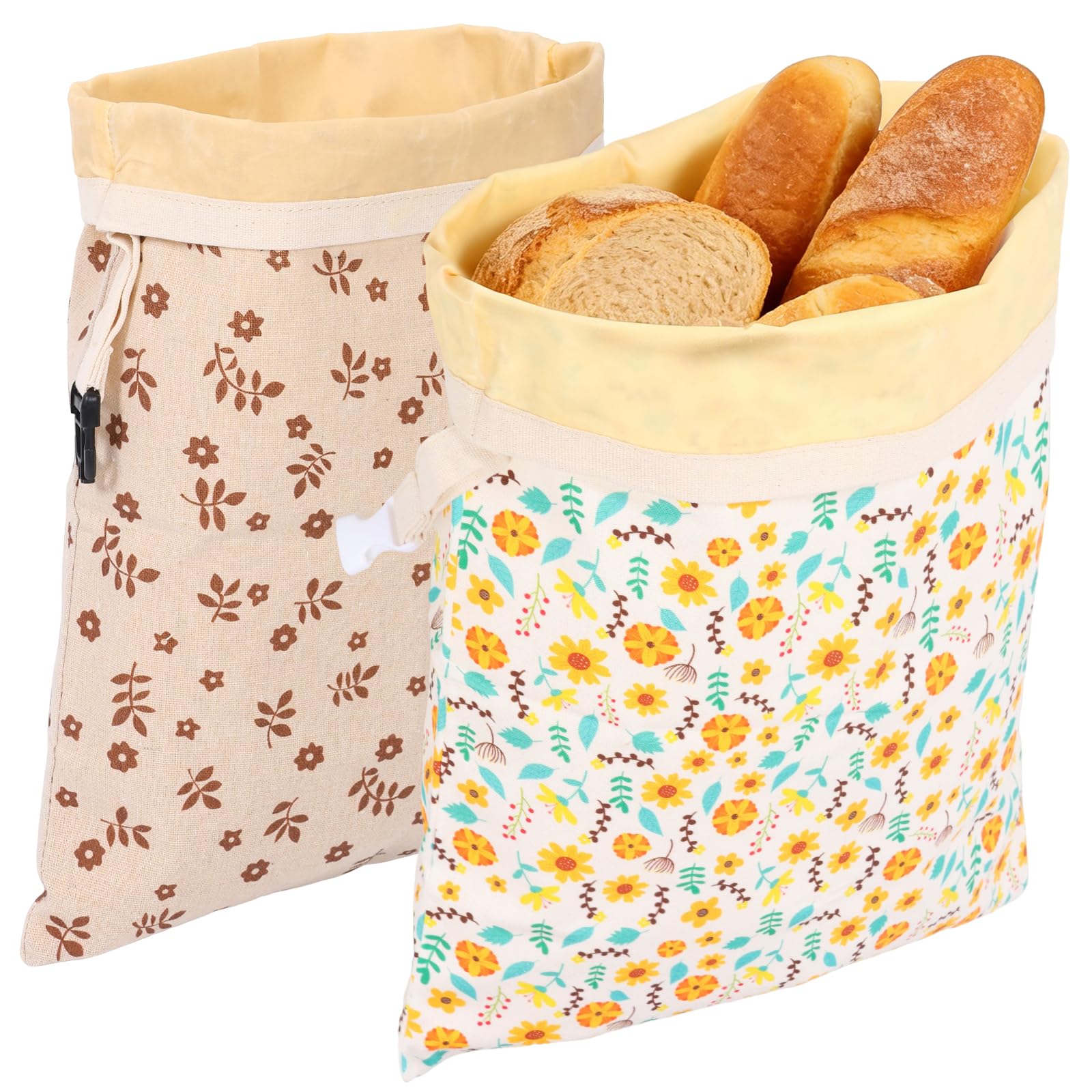 2 Pack Beeswax Bread Bags for Homemade Bread, Reusable Sourdough Storage Bag with Adjustable Buckle, Xl Large Cotton Waxed Food Bag for Keeping Toaster Loaf Sandwich Fruits Vegetables Fresh 43x33cm