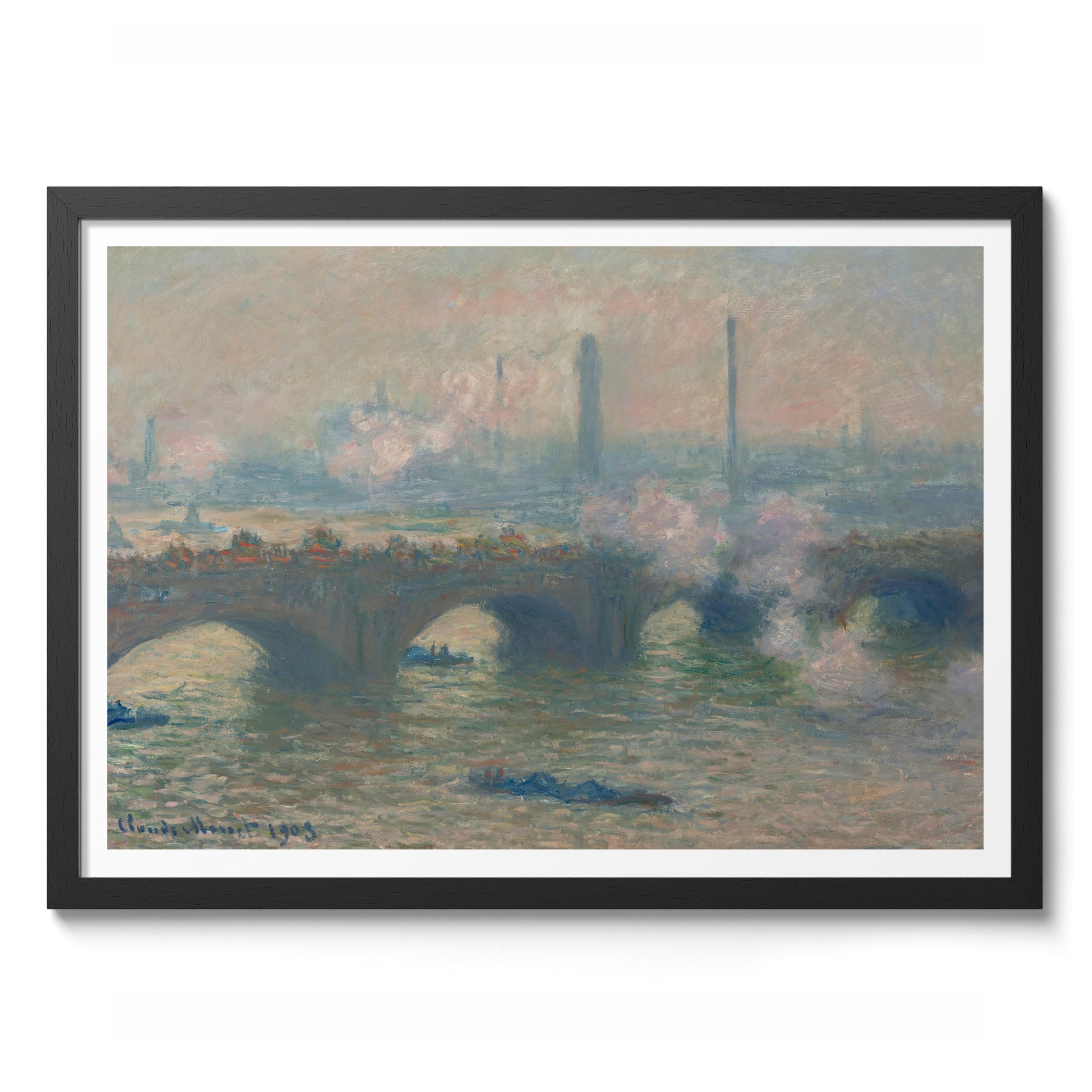 Waterloo Bridge, Grey Day Claude Monet Art Print, Classic Art Painting Poster, Impressionism Art Exhibition Modern Wall Art, Minimalist Home Decor Picture Artwork, A5 (Black Frame) - 24.1x17.9cm — image 1