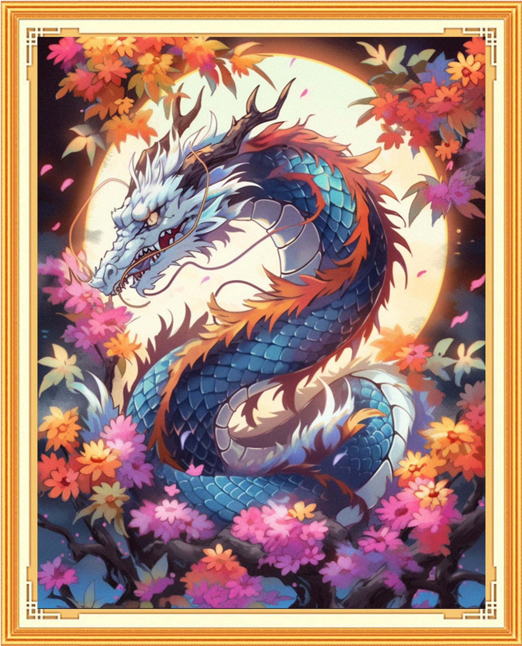 Findvoor Stamped Cross Stitch Kits for Beginners Full Range of Cross Stitching Embroidery Pattern for Adults, 11CT DIY Needlepoint Embroidery Starter Kits-Colorful Dragon 15.7x19.7 inch