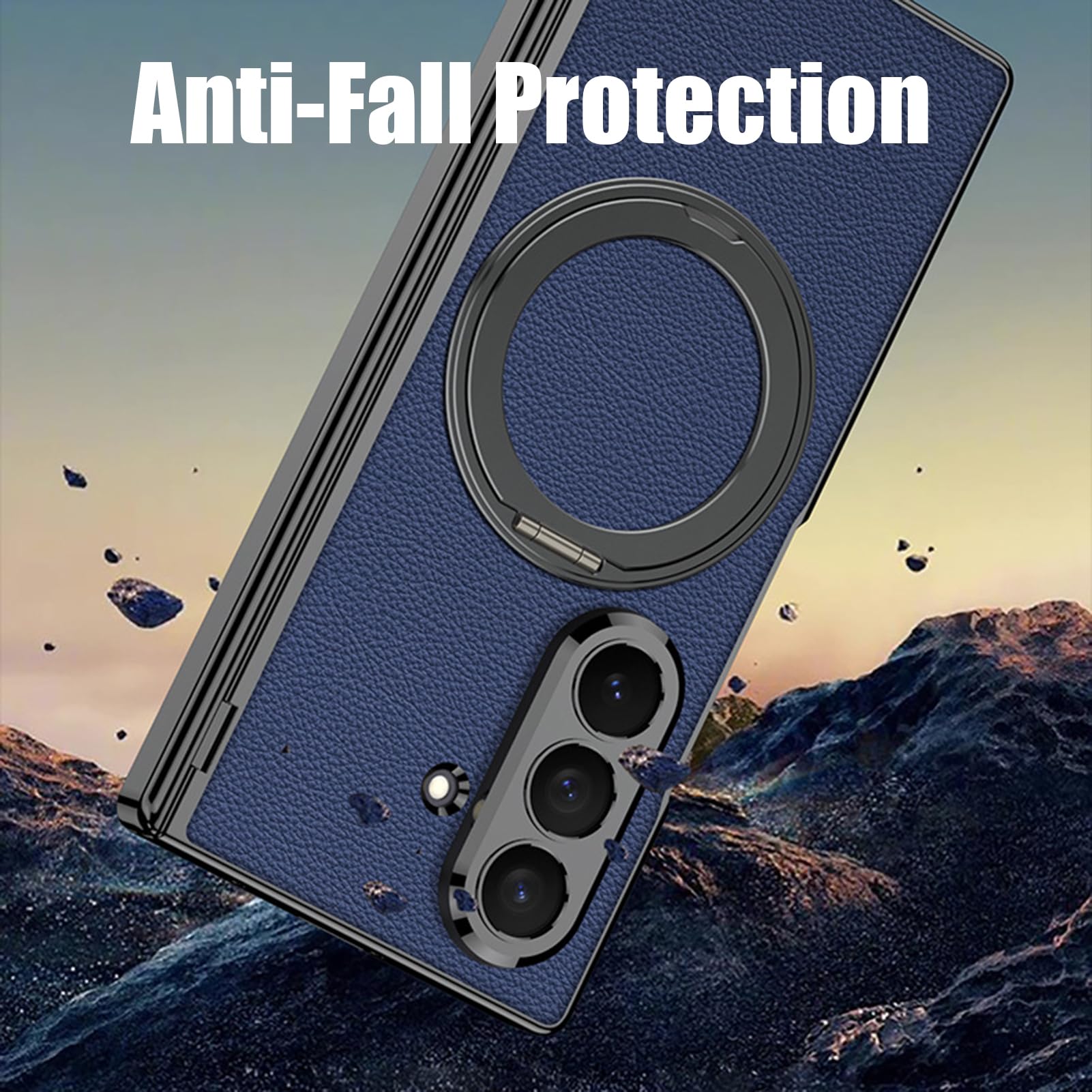 Pelle Custodia Per Samsung Galaxy Z Fold 8 Ultra, Proteggi Schermo Cover | Placcatura Anello Rotante Elegante Guscio Cerniera Resistente ai Graffi Caso