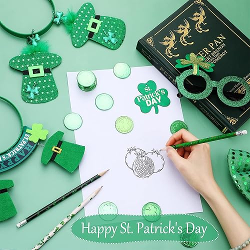 Miniatura 7 de 240 lápices del día de San Patricio lápices irlandeses para estudiantes lápices de trébol con borradores lápices de madera surtidos para niños