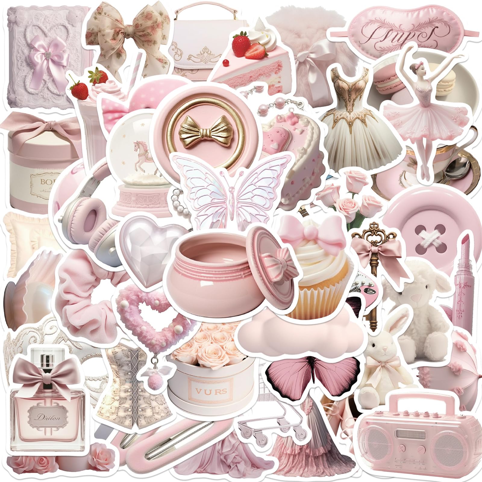 100pcs Vintage Pink Stickers for Water Bottles, Coquette Aesthetic Stickers for Girls, Cute Pink Preppy Waterproof Vinyl Decals for Laptop Scrapbook Phone Case Guitar Journaling Accessories