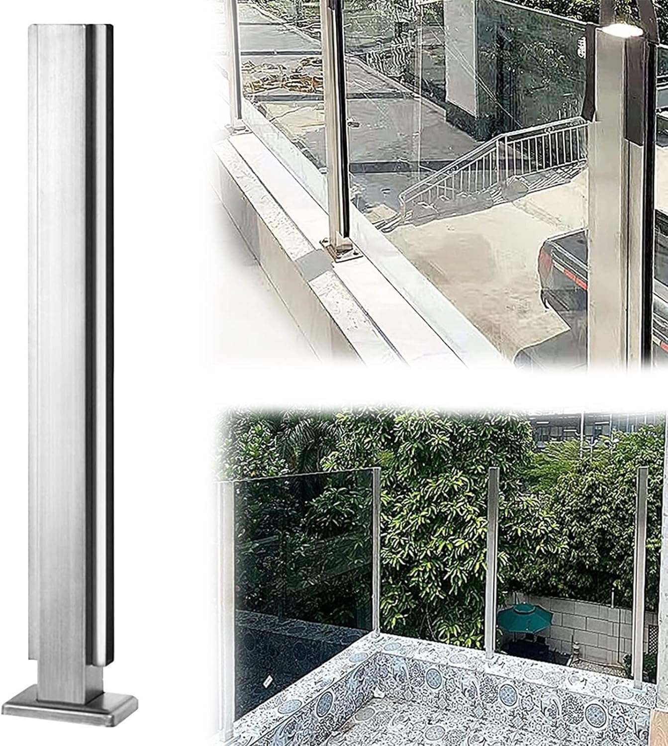 Poteau de garde-corps en verre argenté au sol en acier inoxydable pour balustrade