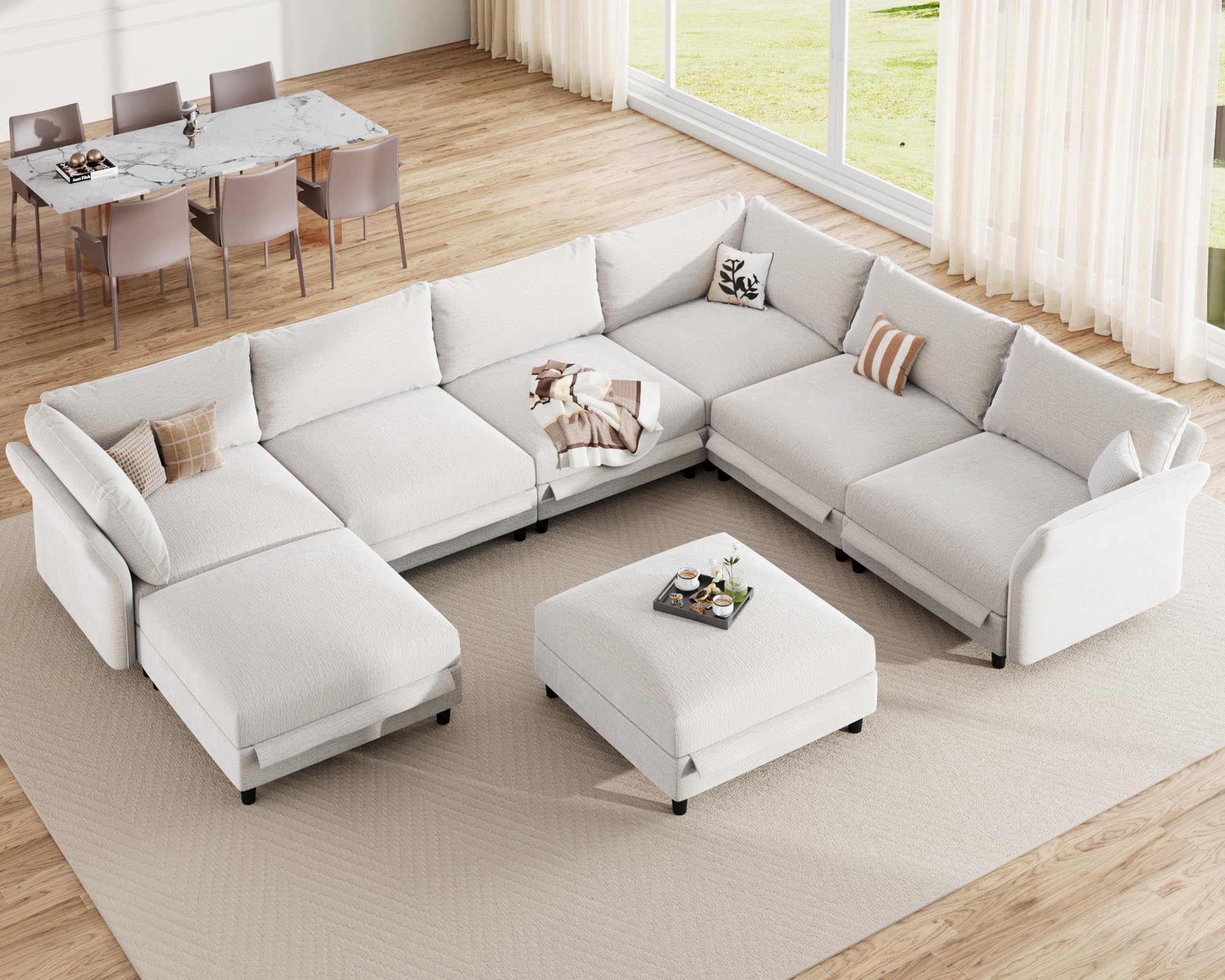 Dreamdashio Oversized Sectional Sofa 8 Seater Large U Shaped Modular Sectional Couches for Living Room with Storage Chaise, Versatile Armrest Backrest, Beige Chenille