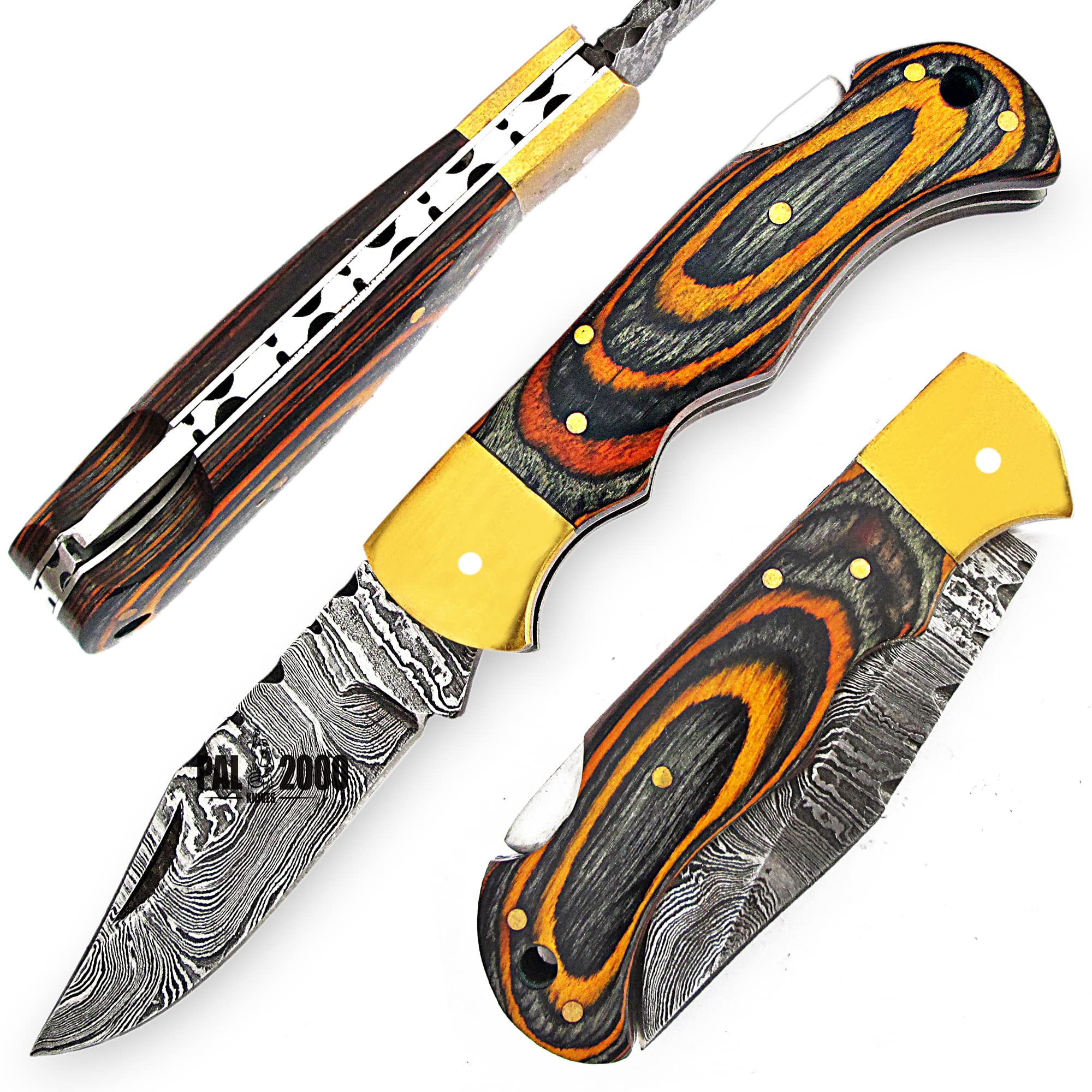 Damascus Folding Knife - Handmade Damascus Steel - Damascus Pocket Knife - 6.5 Inches Dollar Sheet Handle, Baat-4002