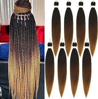 8 Packs Pre Stretched Braiding Hair- 26 Inch Crochet Braids Hair Extensions for Braiding 1B/30/27 Soft Yaki Texture Braiding Hair Extensions (1B/30/27)