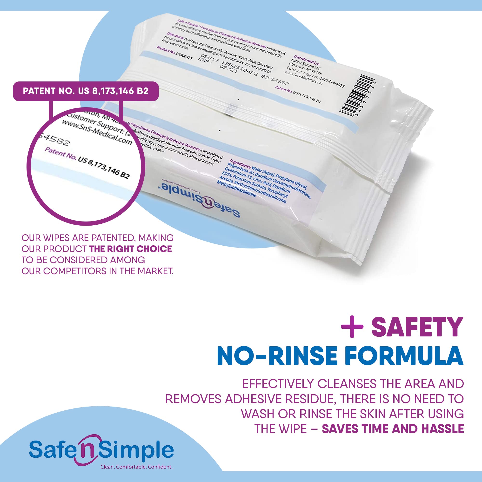 Buy Safe n' Simple Adhesive Remover Wipes, Flushable & Easy to Use NoSting Skin Prep Wipes, 50