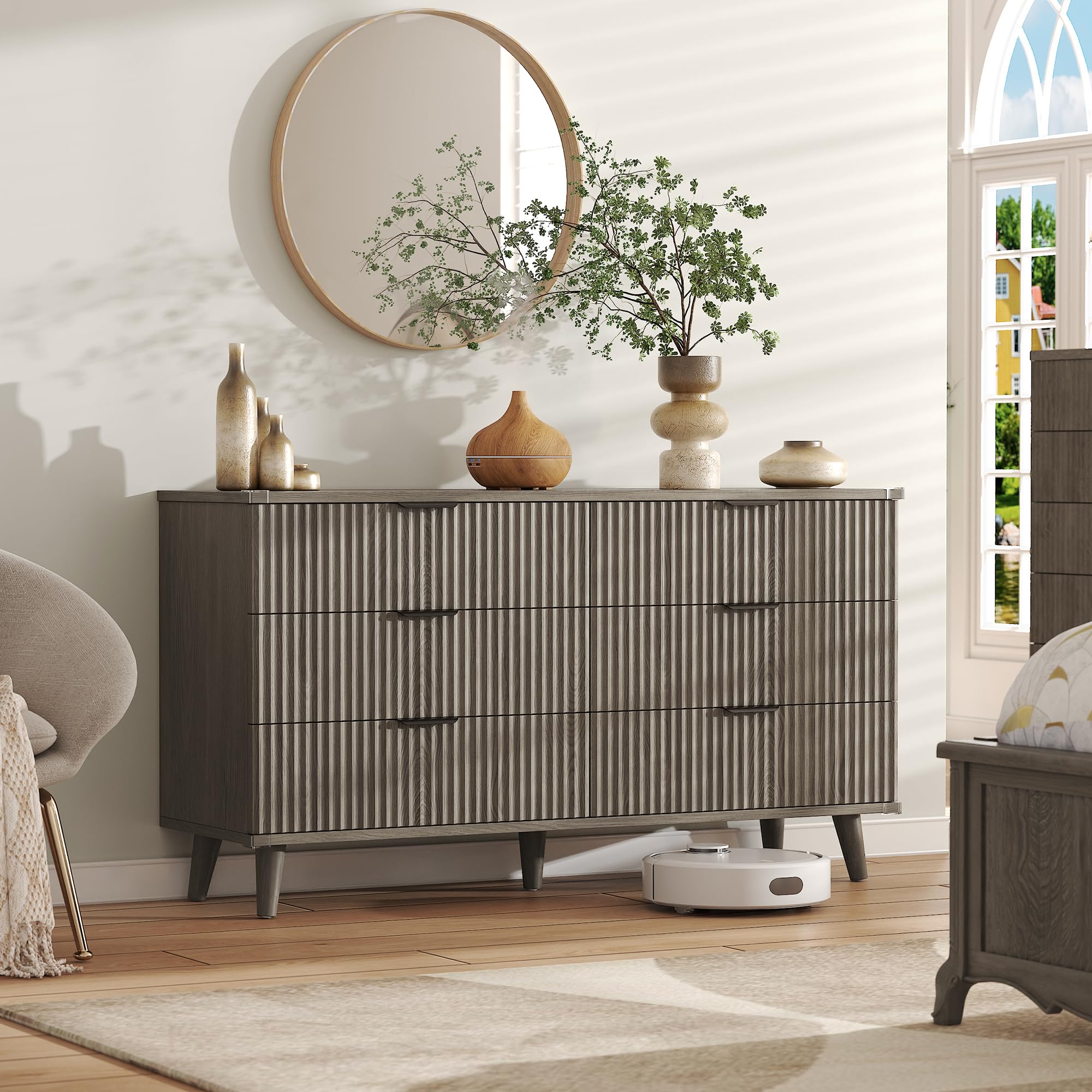 long dark wood dresser Plank+Beam Solid Wood Farmhouse 6 Drawer Dresser, White Wash