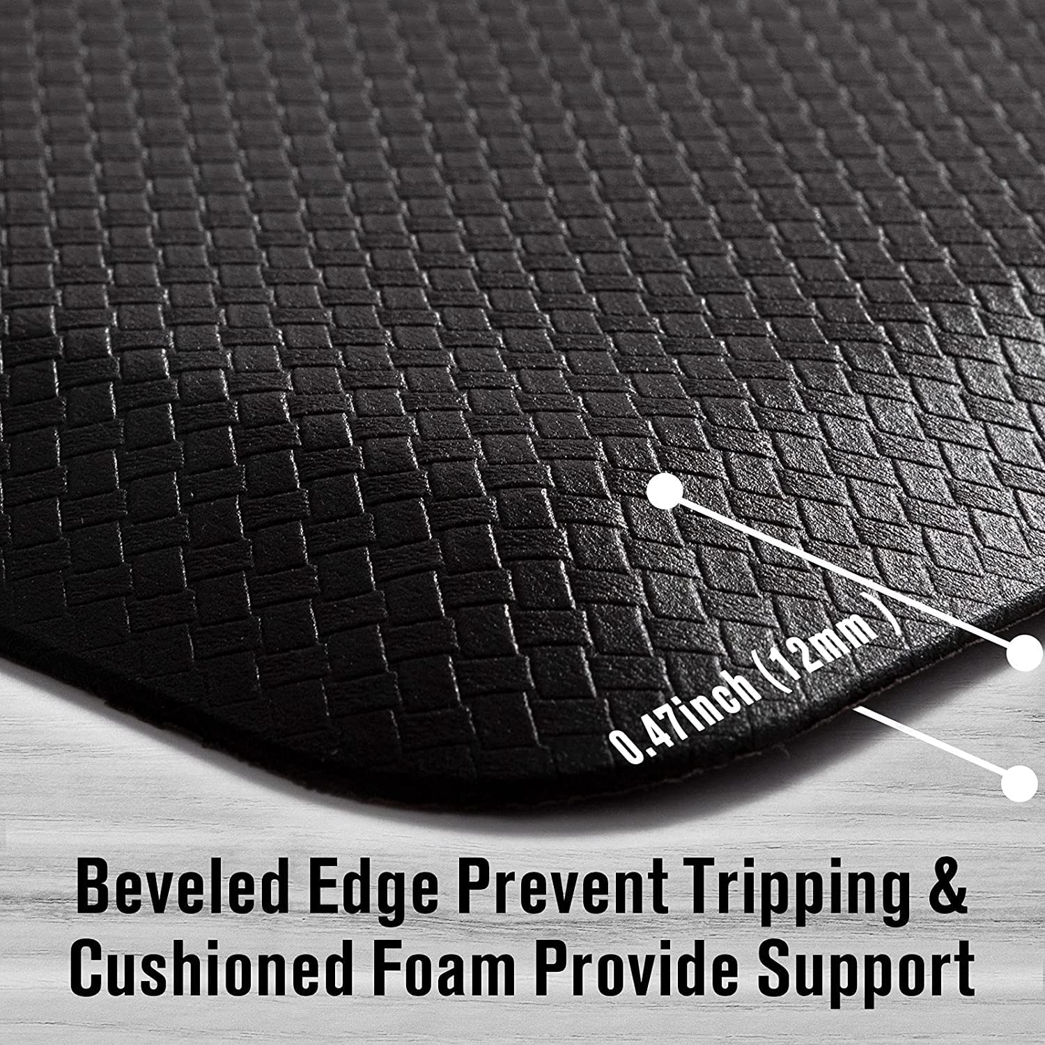 Carvapet Tapis de cuisine antidérapant, anti-fatigue, rembourré, confortable, en PVC imperméable, pour bureau, cuisine, bureau (noir, 44 x 70 cm)