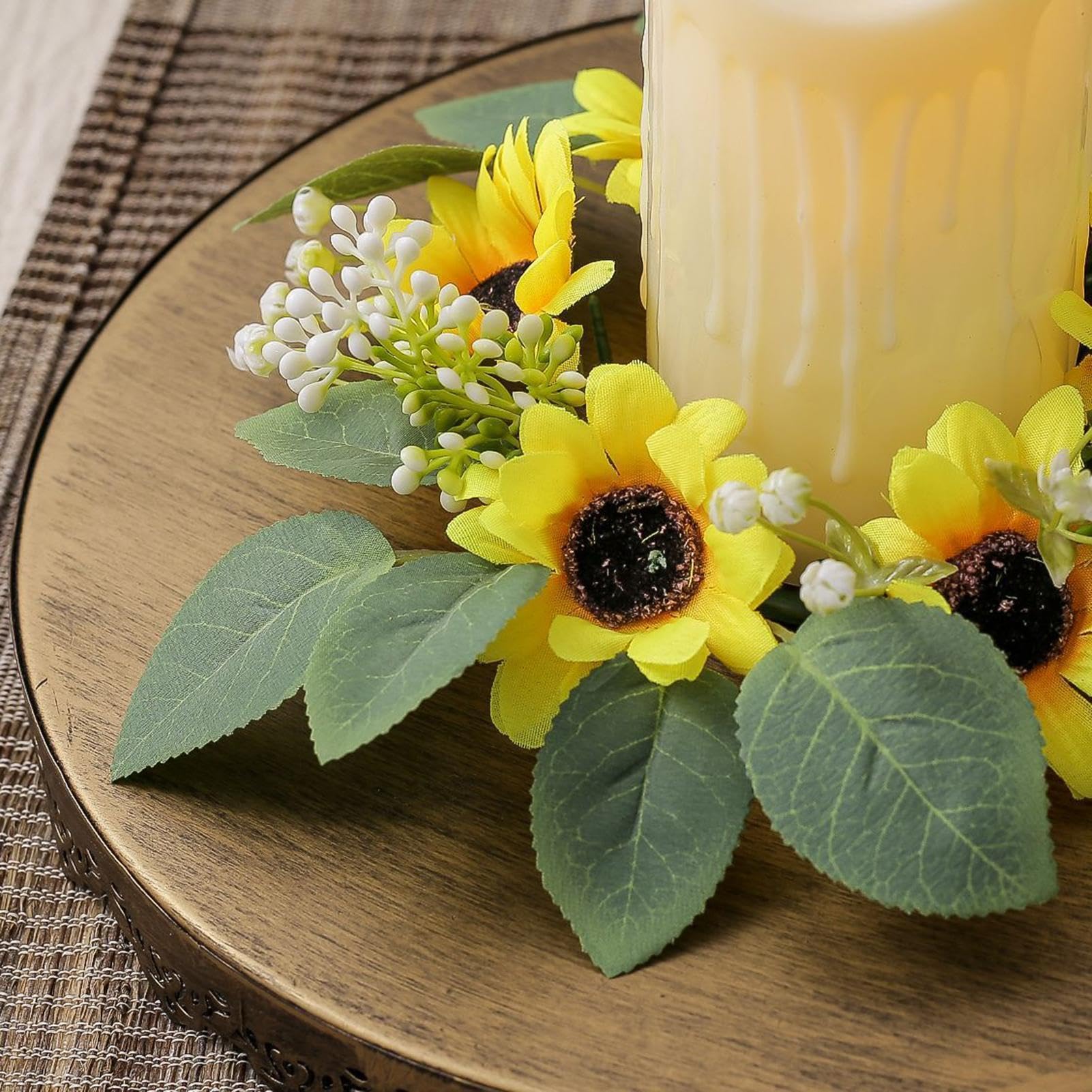 Anillos De Vela, Corona De Amarillo, Eucalipto Verde Artificial Con Brotes  Blancos, Anillos De Flores De, image size:1601x1601