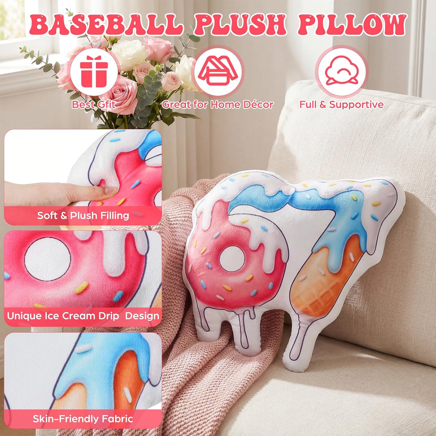 Yinkin 67 Plush Decor 14 Inch 6 7 Me Me Themed Ice Cream Drip Plush Pillow Gift Pillow Six Seven Style for Six Seven Birthday Party Sofa Bedroom Decoration