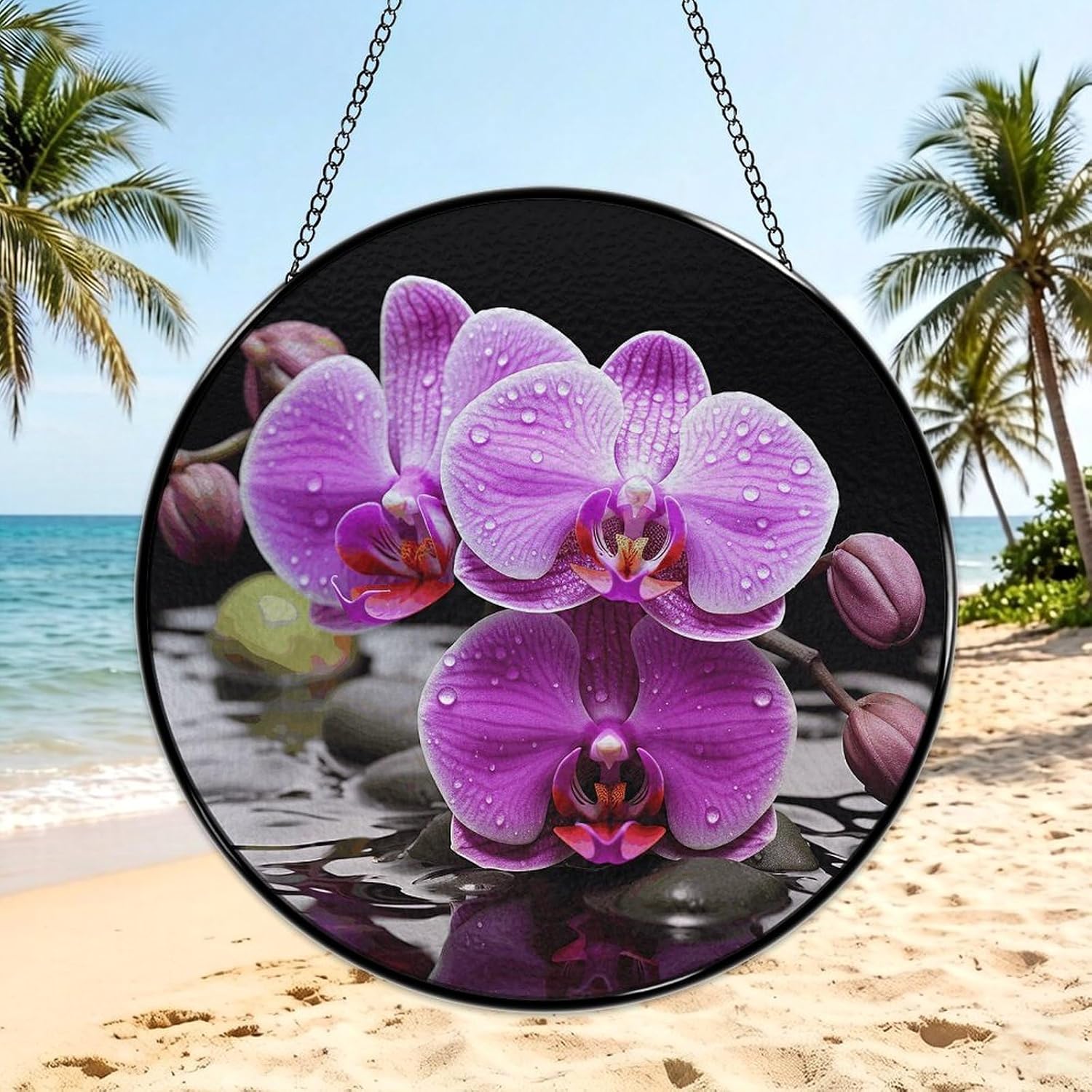 30x30cm Round Stained Glass Suncatcher for Window Hanging Decor with Chain