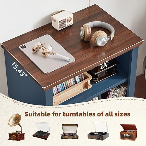 Miniatura 5 de Soporte para tocadiscos con almacenamiento para discos de vinilo, mesa de tocadiscos de mediados de siglo de 24" de ancho, capacidad para hasta 200