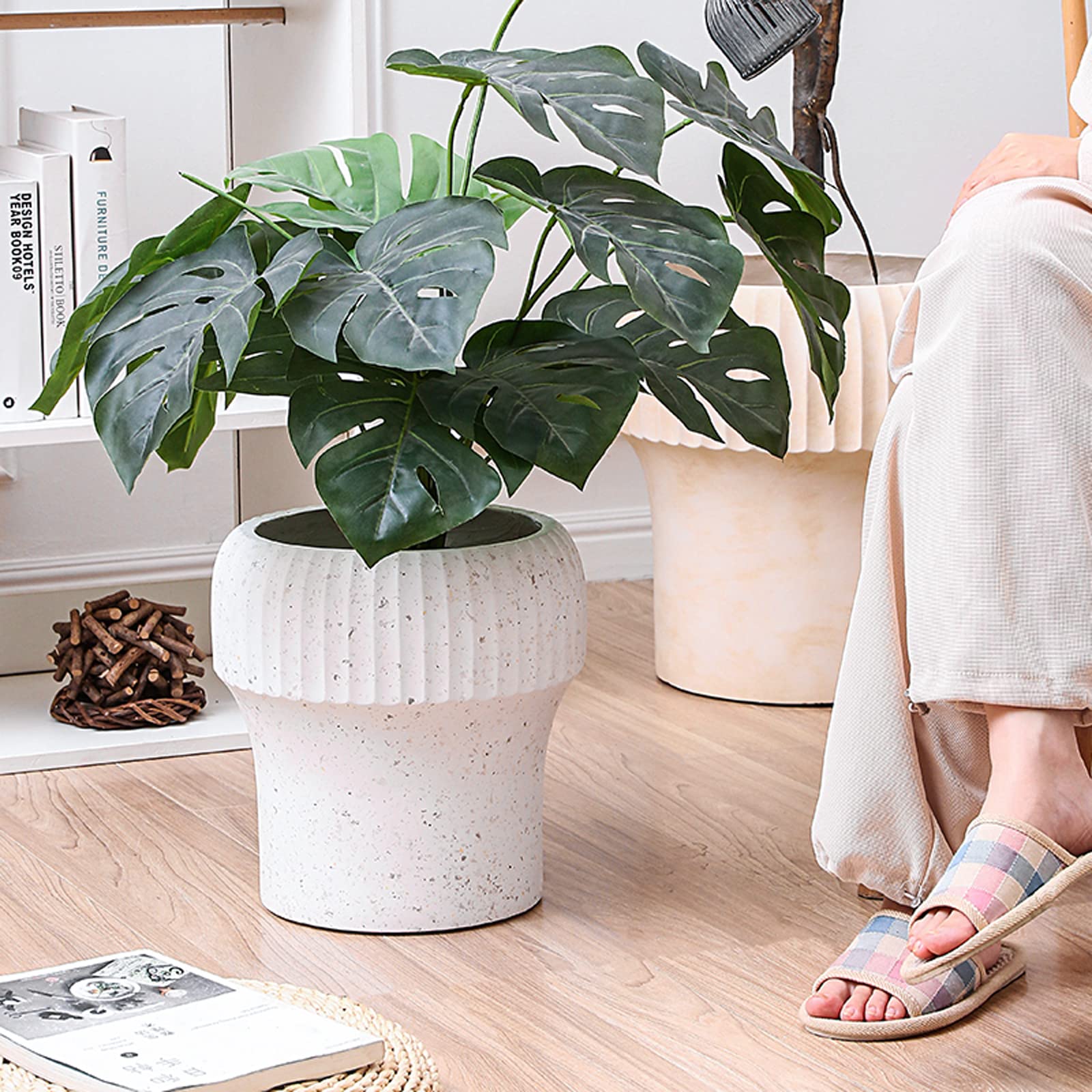 Vasi da Giardino Vasi da Fiori in Cemento, vasi da piantare Moderni con Foro di drenaggio, Vaso da Fiori Decorativo per l'home Office, fioriere per Interni ed Esterni