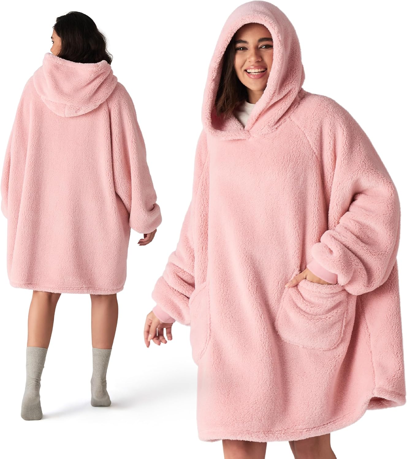 BEDSURE kapucnis takaró ujjakkal rózsaszín