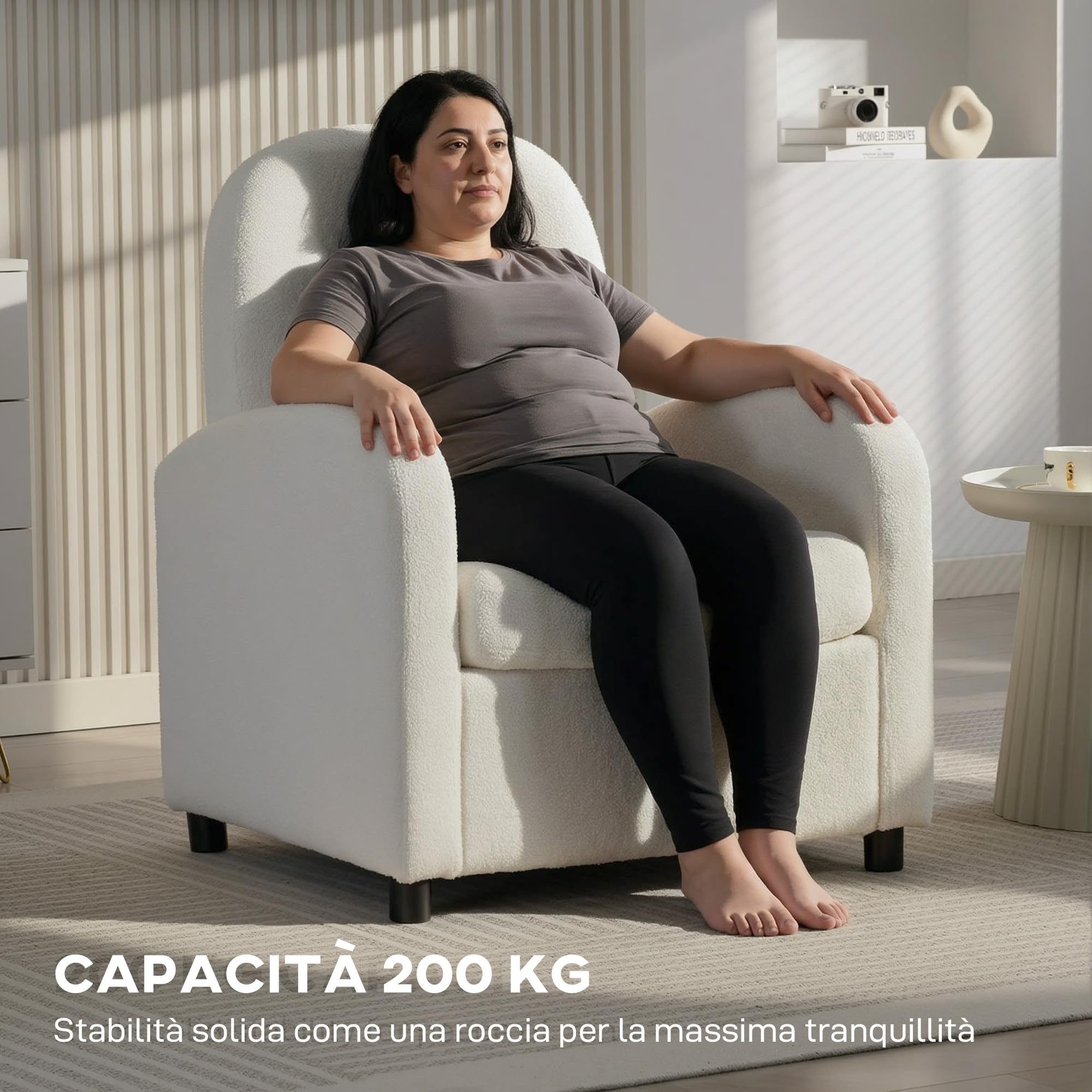 HOMCOM Poltrona Salotto Imbottita con Contenitore Nascosto, Schienale Alto, Poltroncina Moderna con Braccioli, Cuscino Lombare e Seduta Ampia, in Velluto Teddy, per Camera da Letto e Soggiorno, Crema