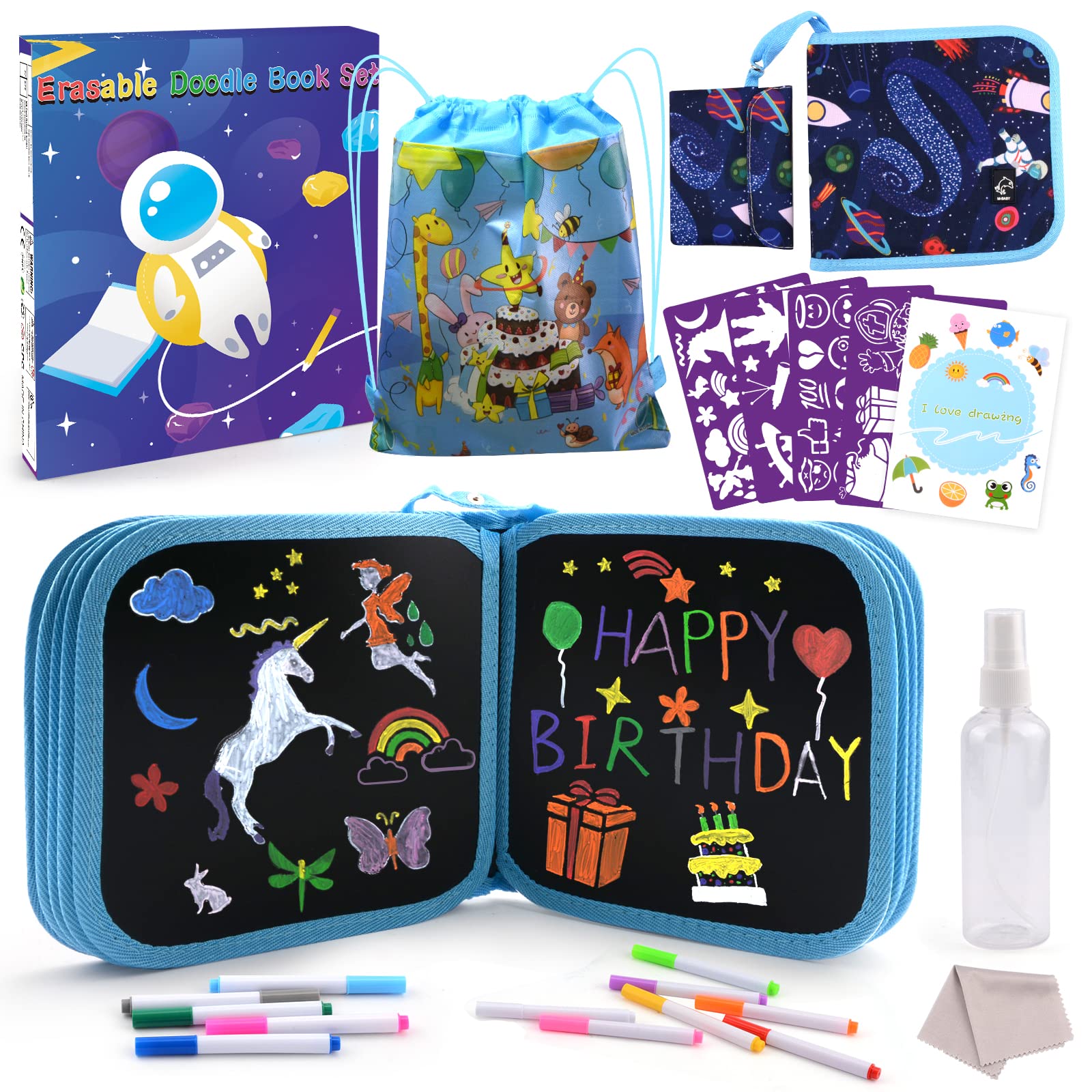 Kids Erasable Doodle Book Set, Children Magic Writing Drawing Book Reusable Doodle Board with Pens Travel Toys for 3-8 Year Old Plane Activity Art Educational Drawing Toy Birthday Gifts for Boys Girls