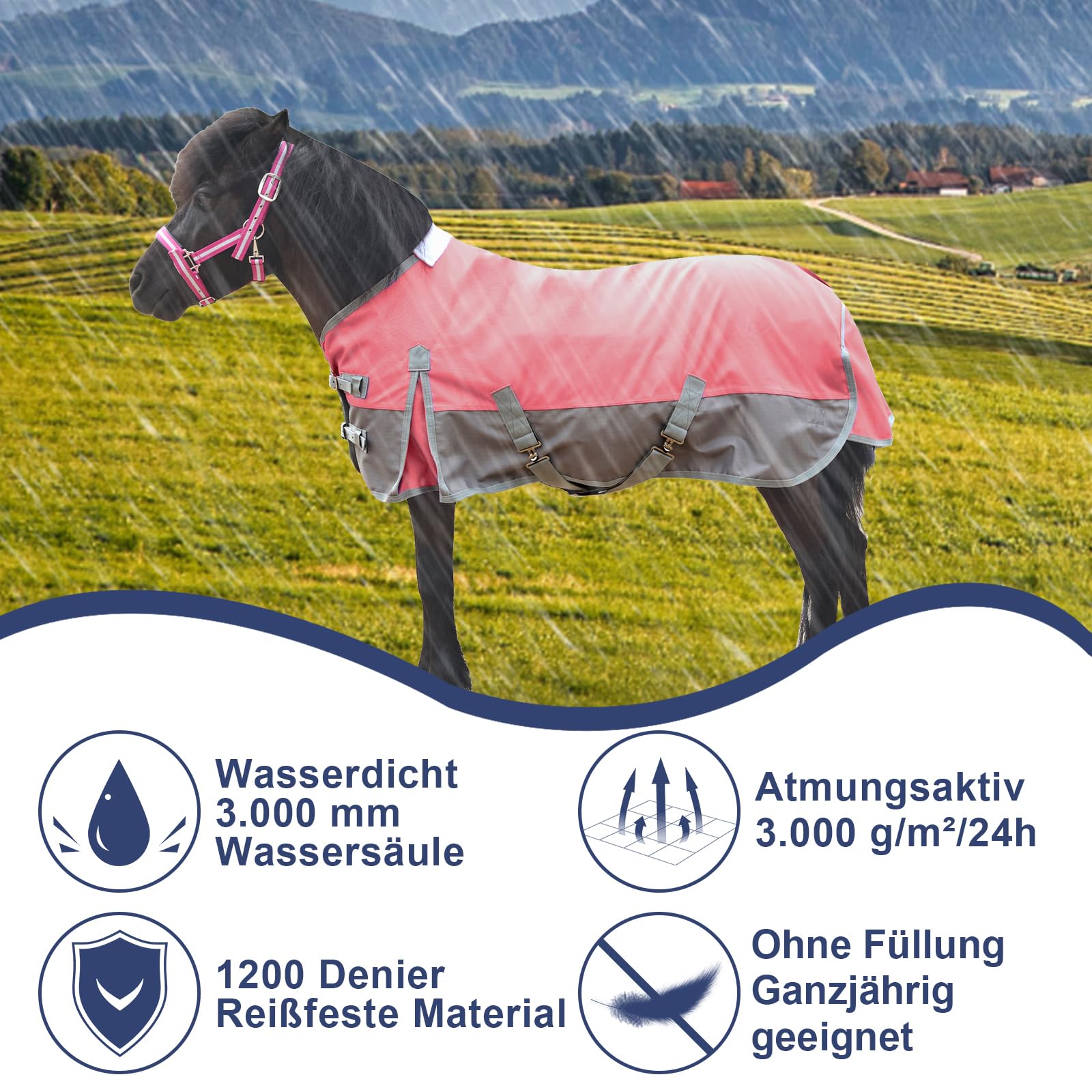 1200D Pony/Shetty Manta para caballo sin relleno (0 g), ligera, impermeable, transpirable y resistente al desgarro, manta de lluvia para potros, mini caballos, caballos enanos, caballos