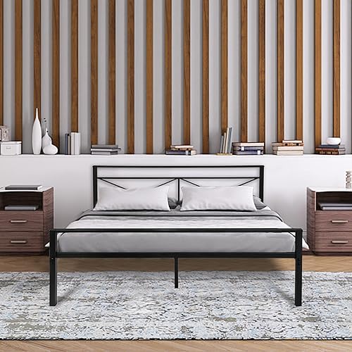 Miniatura 18 de LUCKYERMORE Marco de cama individual que no necesita somier, marco de metal resistente sin ruido, fácil de montar