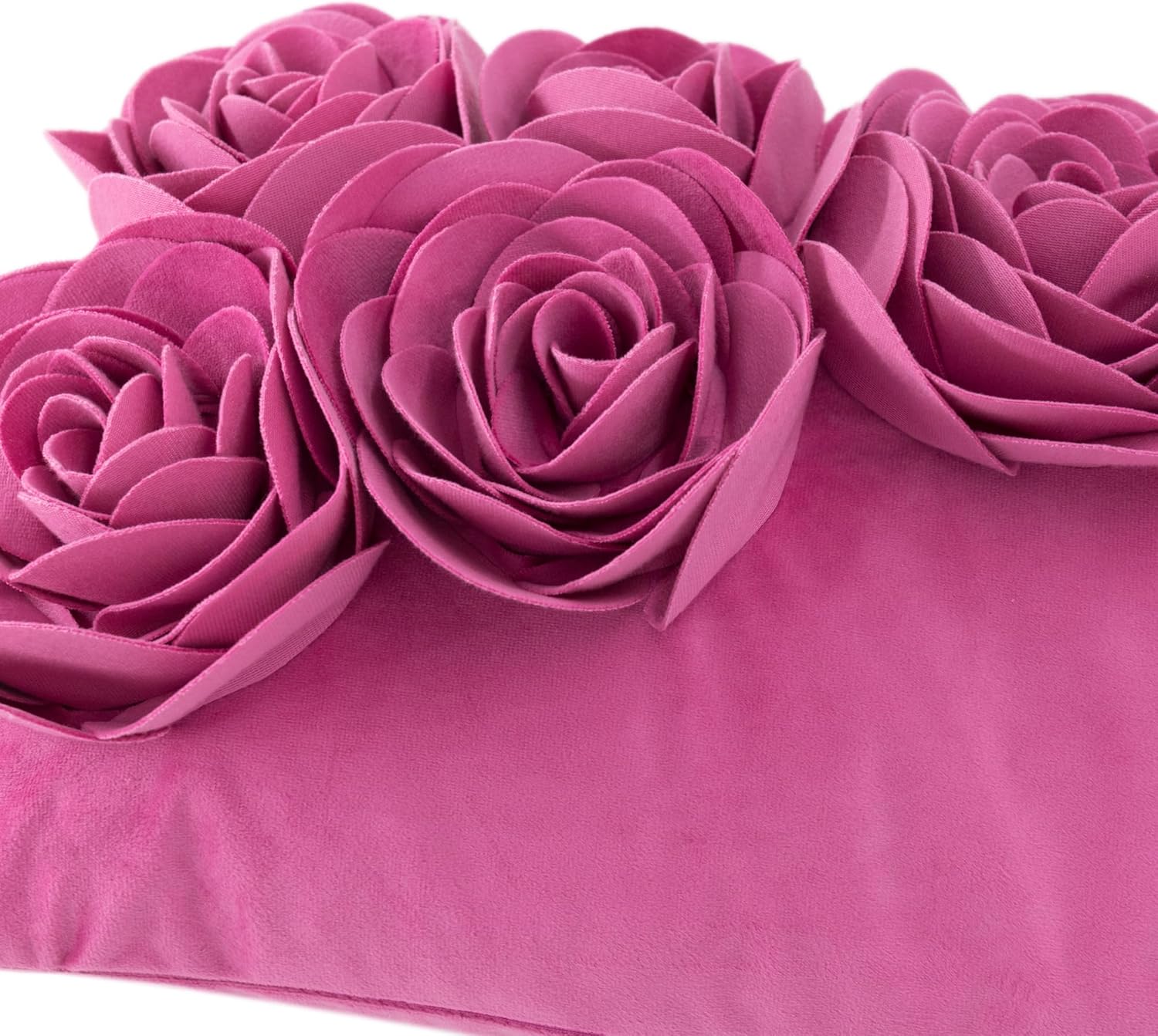 JWH 3D Flower Throw Pillow Cover Decorative Handmade Floral Pillow Case Soft Velvet Pillowcase Lumbar Cushion for Bed Living Room Chair Couch Decor Shams 12x20 Inch Hot Pink