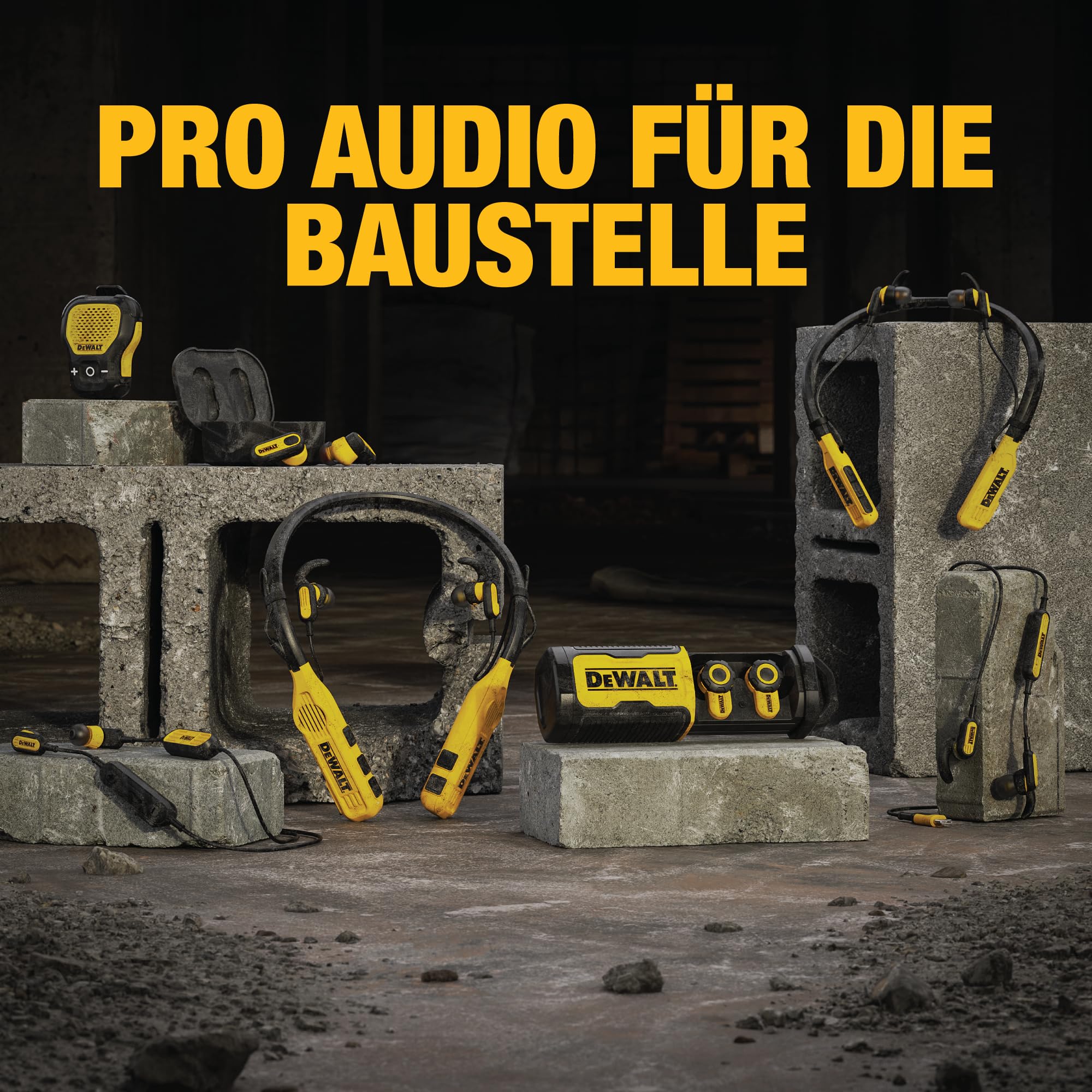 DEWALT Jobsite Pro X2 True Wireless Earbuds – Bluetooth 5.3 Kopfhörer mit Active Noise Cancelling, IP54 Staub- & Wasserschutz, 40 Std. Akkulaufzeit, Lautstärkeregelung, für Arbeit & Reisen