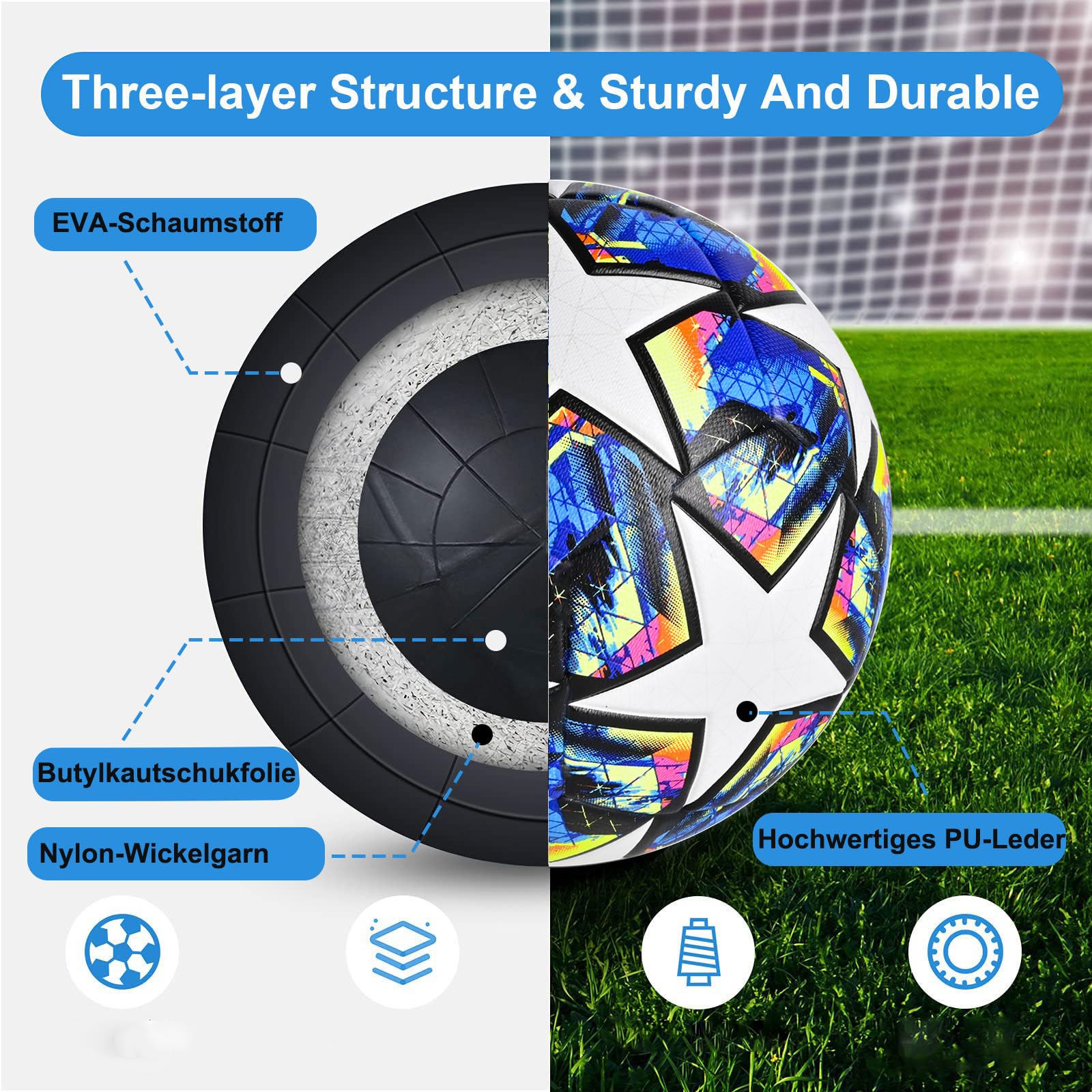 Fxznacbh Fussball Em Fussball 2024 Ball Fußball Fans Artikel Fussball-Liebhaber Geburtstag Geschenk Regelmäßige Nr. 5 Ball Football mit Pumpe