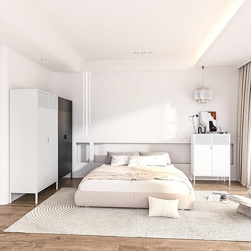 Miniatura 9 de Armario de almacenamiento de metal con 2 puertas de malla con estantes ajustables, gabinete de almacenamiento blanco multiusos, gabinete de oficina