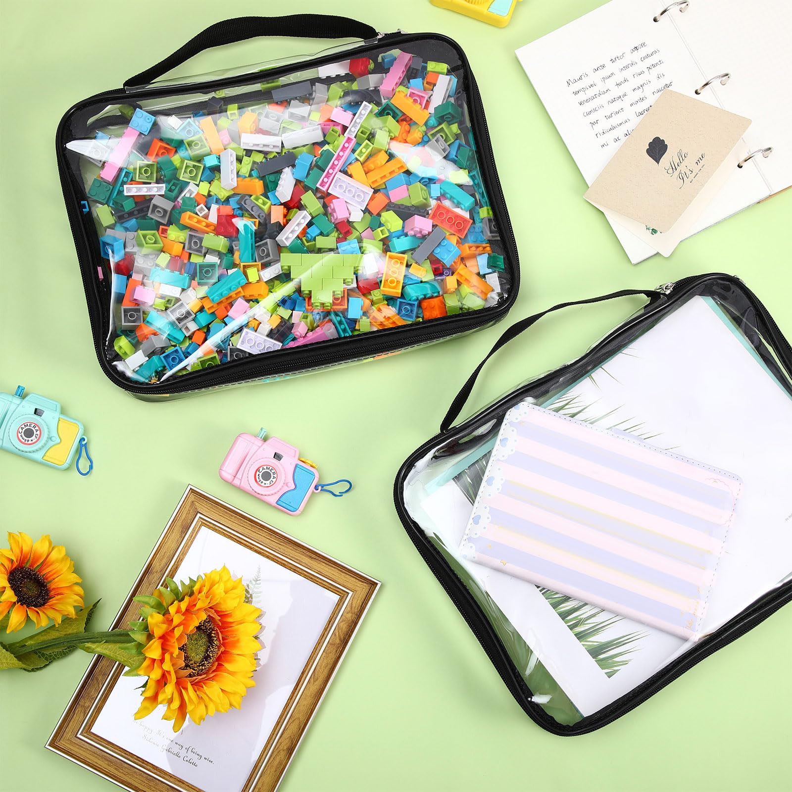 Sanwuta Paquete de 6 bolsas de almacenamiento de juguetes, PVC transparente con cremallera, contenedor impermeable para juegos de mesa, bloques de construcción, rompecabezas, juguetes pequeños y