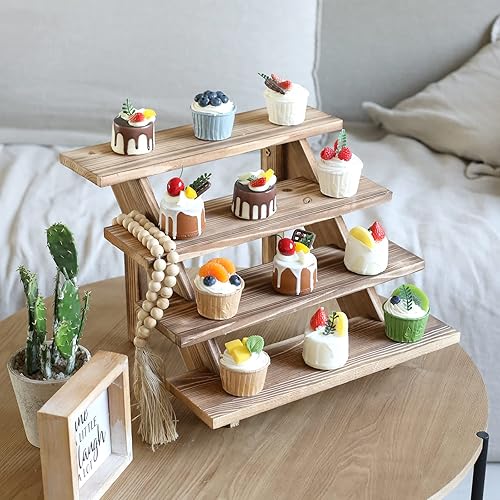 Miniatura 16 de SwallowLiving Soporte rústico de madera para cupcakes para 24 cupcakes, soporte de exhibición de madera escalonada para bodas, mesa de fiesta Blanco