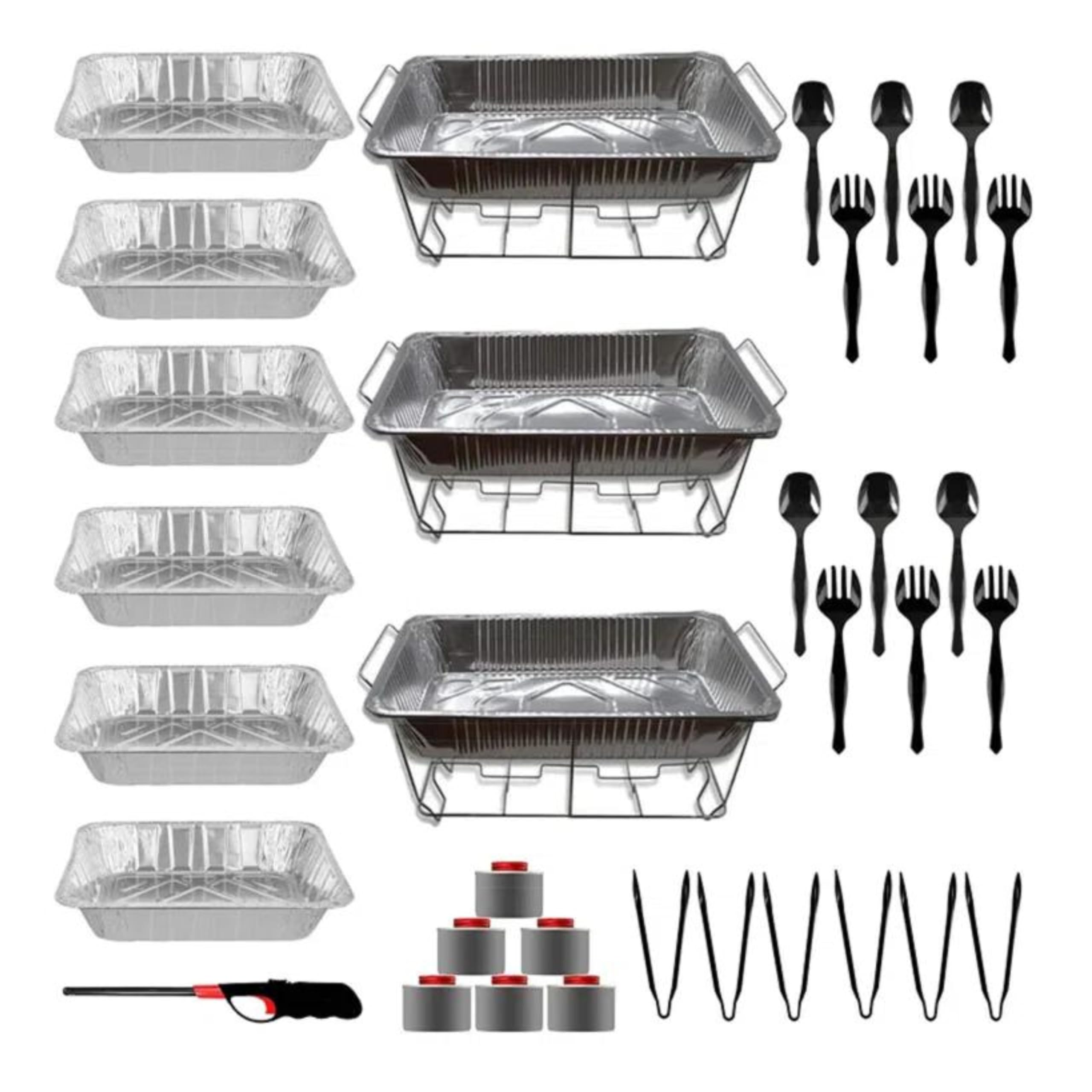 VeZee Chafing Dish Buffet Party Set 36 pc with Servers and Warmers, Serving Kit Includes Fuel, Wire Racks, Foil Pans