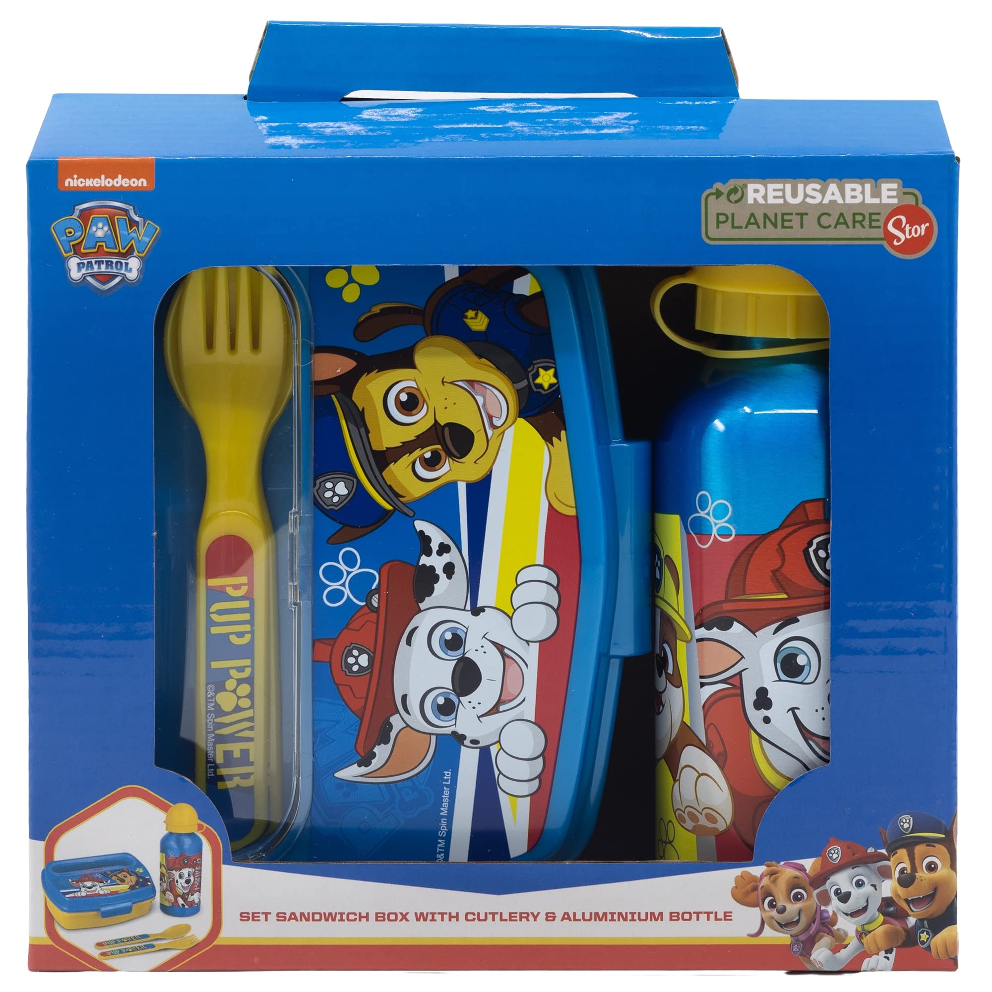 Paw Patrol 400 ml Aluminium Bottle and Lunch Box with Cutlery, Metallic Silver - Image 2