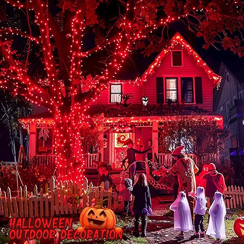 Miniatura 3 de JMEXSUSS Guirnalda de luces LED de 168 pies, 600 luces LED para el día de San Valentín, luces rojas de Navidad con alambre transparente, 8 modos de
