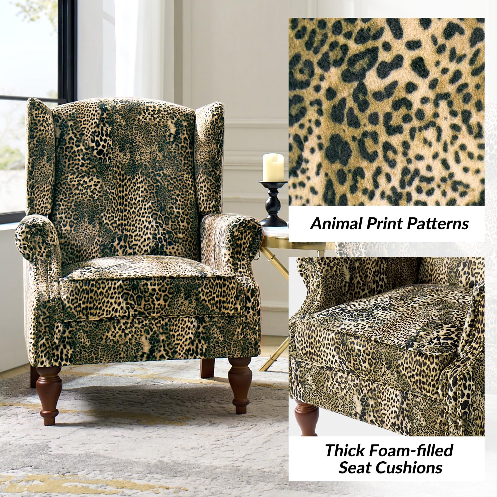 Best Animal Print Accent Chair Picks for 2026 1 HULALA HOME Wingback Accent Chair with Animal Print Pattern, Traditional Fabric — product photo