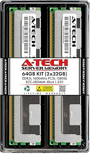 A-Tech Kit de 64 GB (2 x 32 GB) Memoria RAM para Supermicro X9SRL-F - DDR3L 1600MHz PC3-12800 ECC Carga reducida LRDIMM 4Rx4 1.35V - Servidor