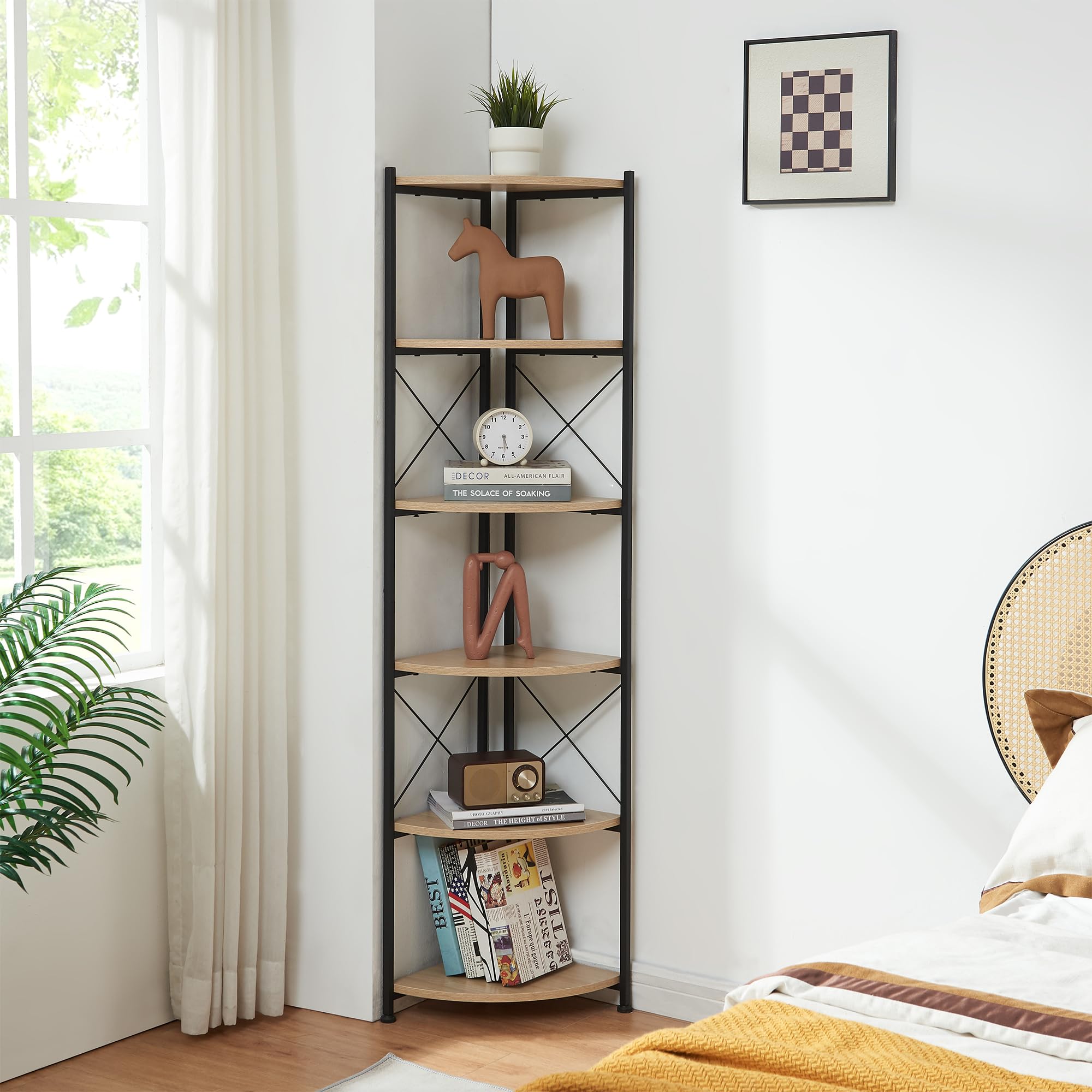 [en.casa] Pflanzregal Ulfborg Eckregal Blumenständer Winkelregal Pflanzentreppe mit 6 Ablagen 160x30x30 cm für Blumen, Pflanzen, Kräuter