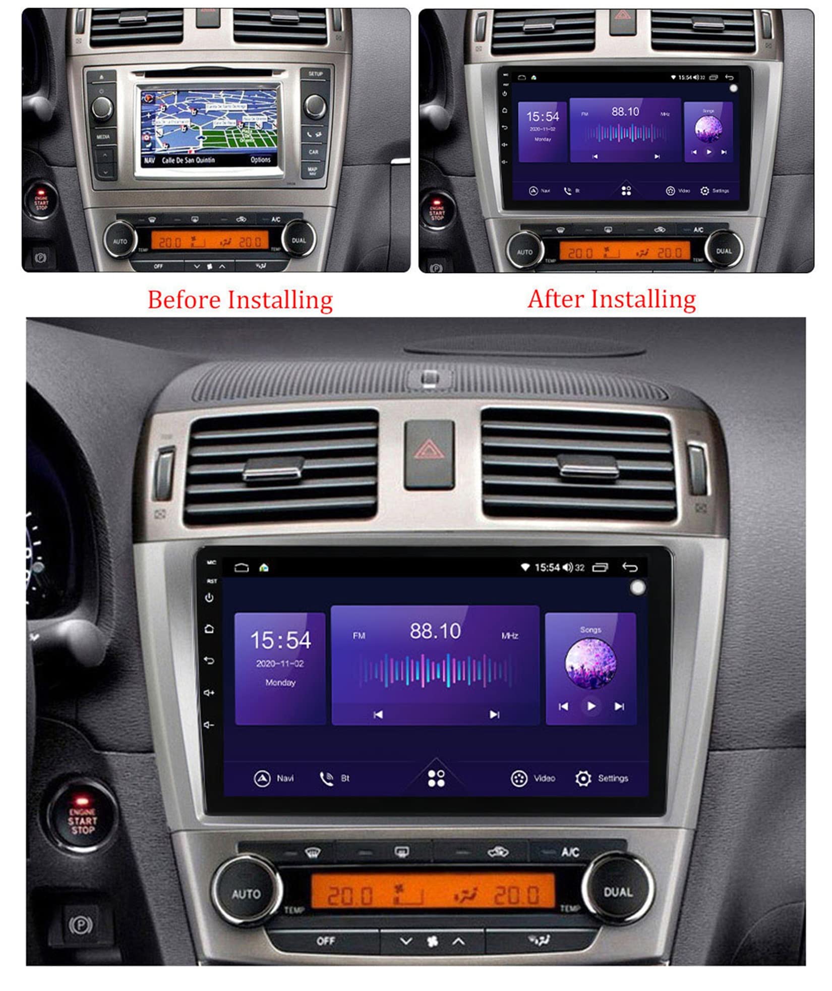 Android 11 Auto Rückfahrkamera Doppel Din 9 inch Touchscreen Auto Navigator ​GPS Navigation Für Toyota T27 Avensis 2009-2014 WiFi mit Bluetooth Mirror Link FM Radio Rückfahrkamera
