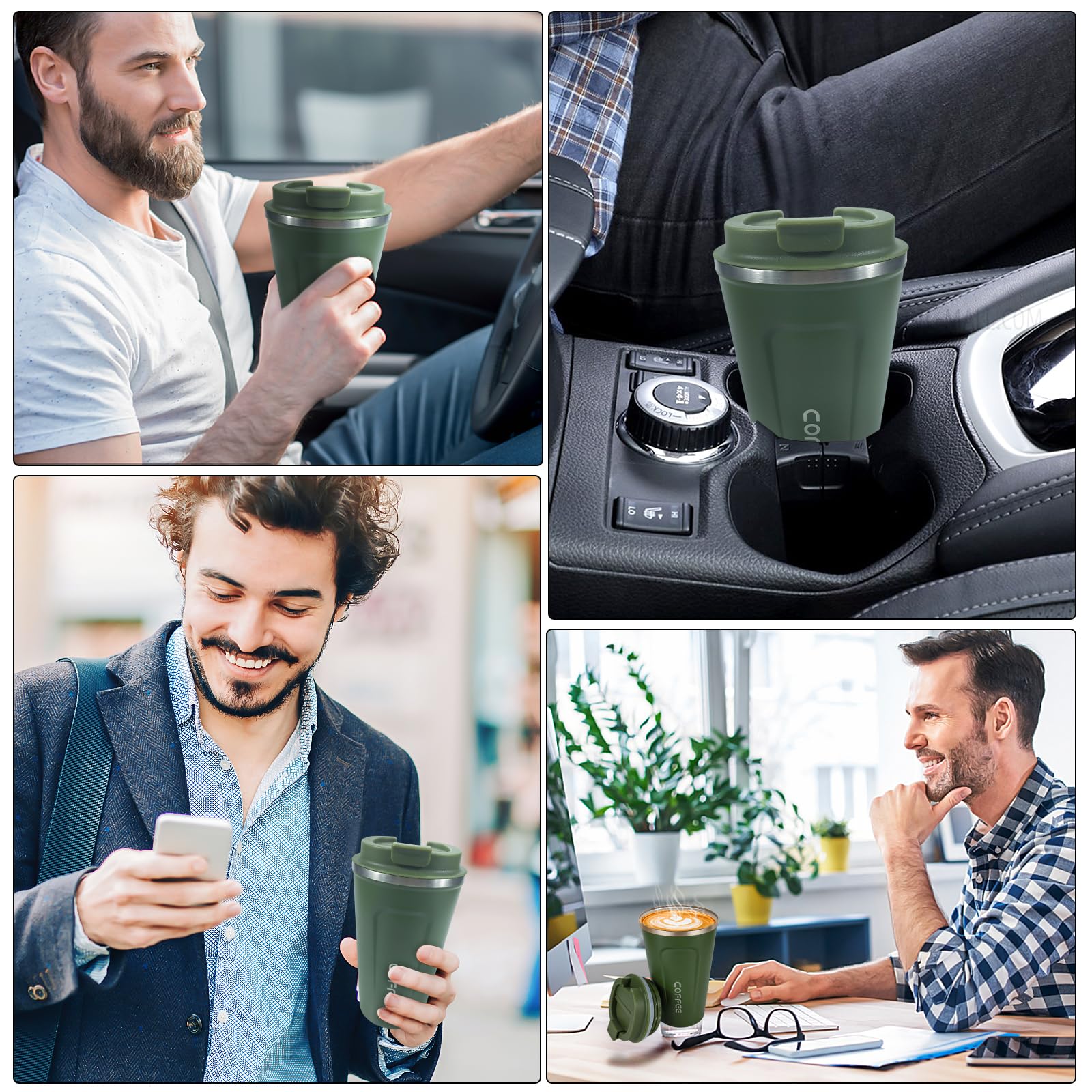 Goodatech 380ml/13oz Tazza Viaggio caffè Termica in acciaio inossidabile, Senza BPA Vuoto Isolato Borraccia, Auto Bicchiere con Coperchio a Tenuta Stagna, per caffè caldo/freddo (Verde)