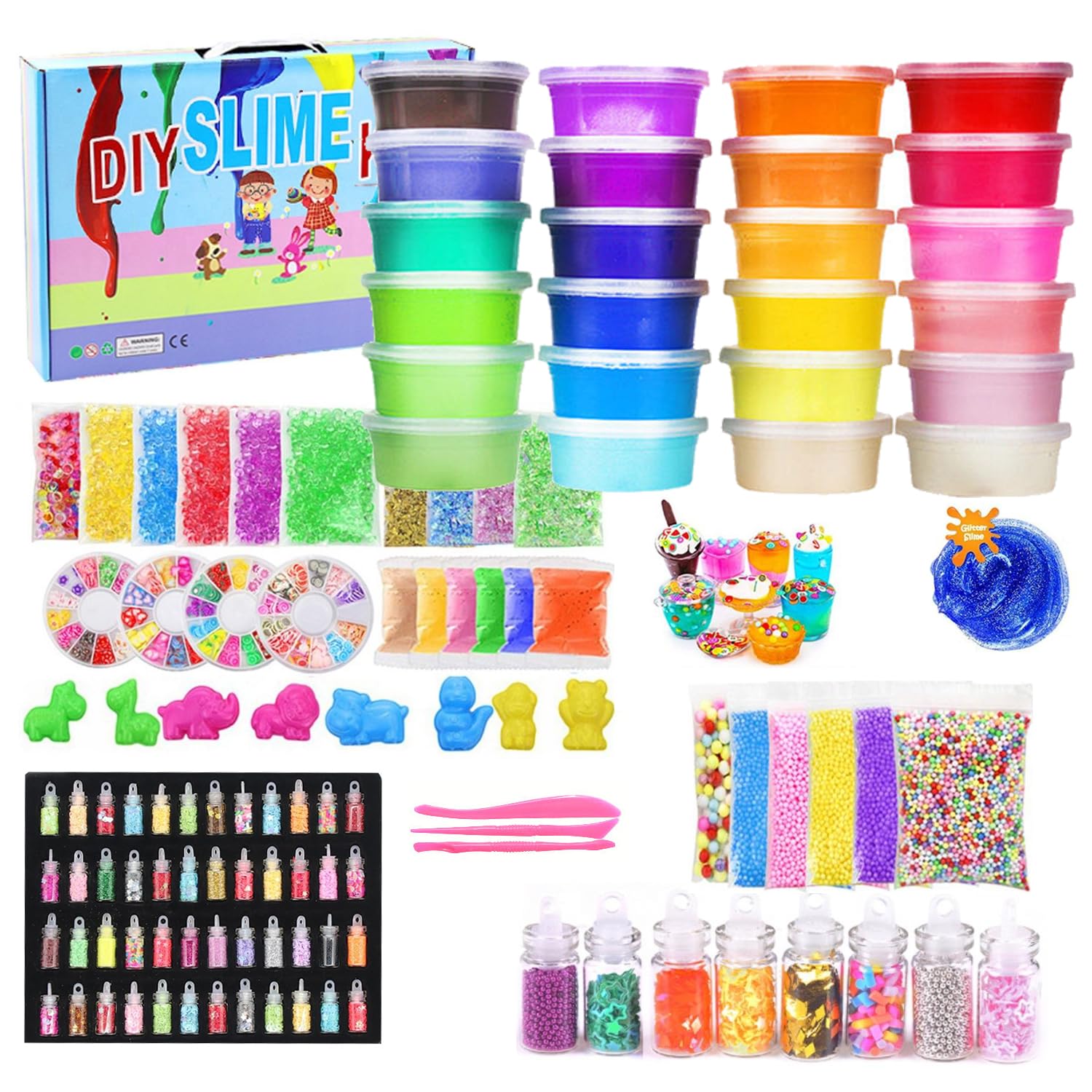 108 Pcs Crystal Slime Kit Box, Slime for Kids Include Colored Glitters, Colorful Mud, Cutting Utensils, Slime Contains and lot more for Endless Fun