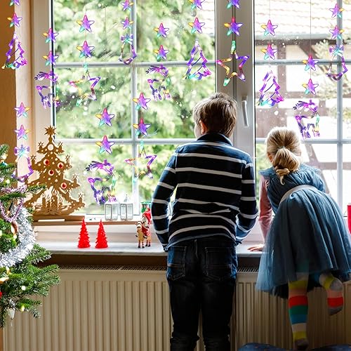 Miniatura 7 de 8 luces de ventana de Navidad, campana, árbol, estrella, decoración de ventana de Navidad, funciona con pilas, cadena de luces colgantes para