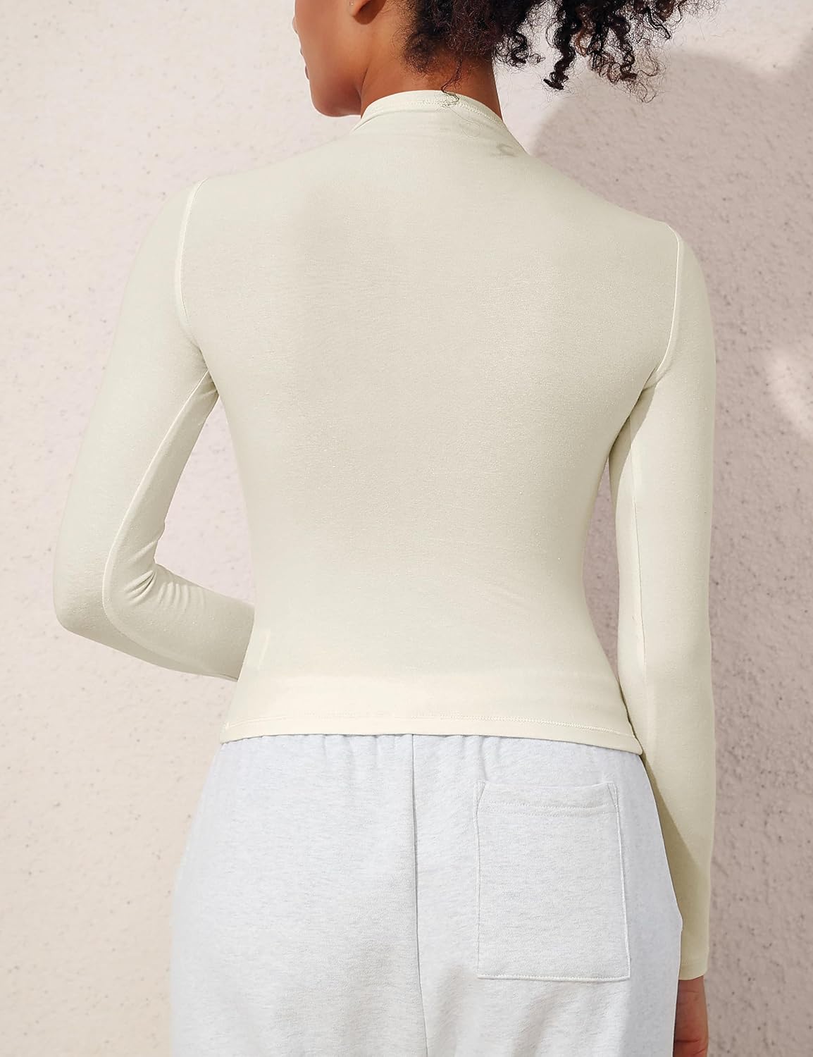 Women's Long Sleeve Mock Neck Crop Top Basic Tight Fitted Cotton Tee Shirts Y2K Going Out Stretchy Layering Tops - Image 3