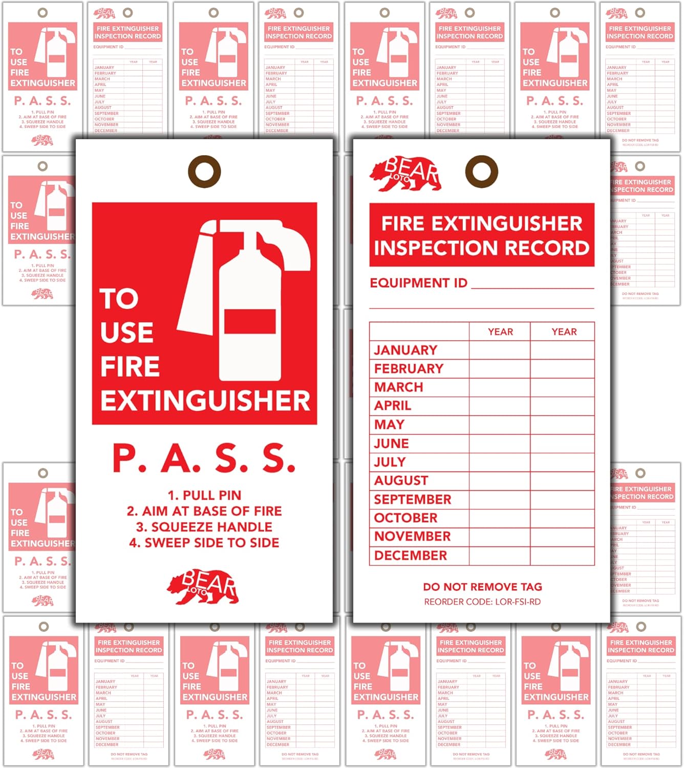 BearLOTO Fire Extinguisher Inspection Tags Monthly Recharge Notice