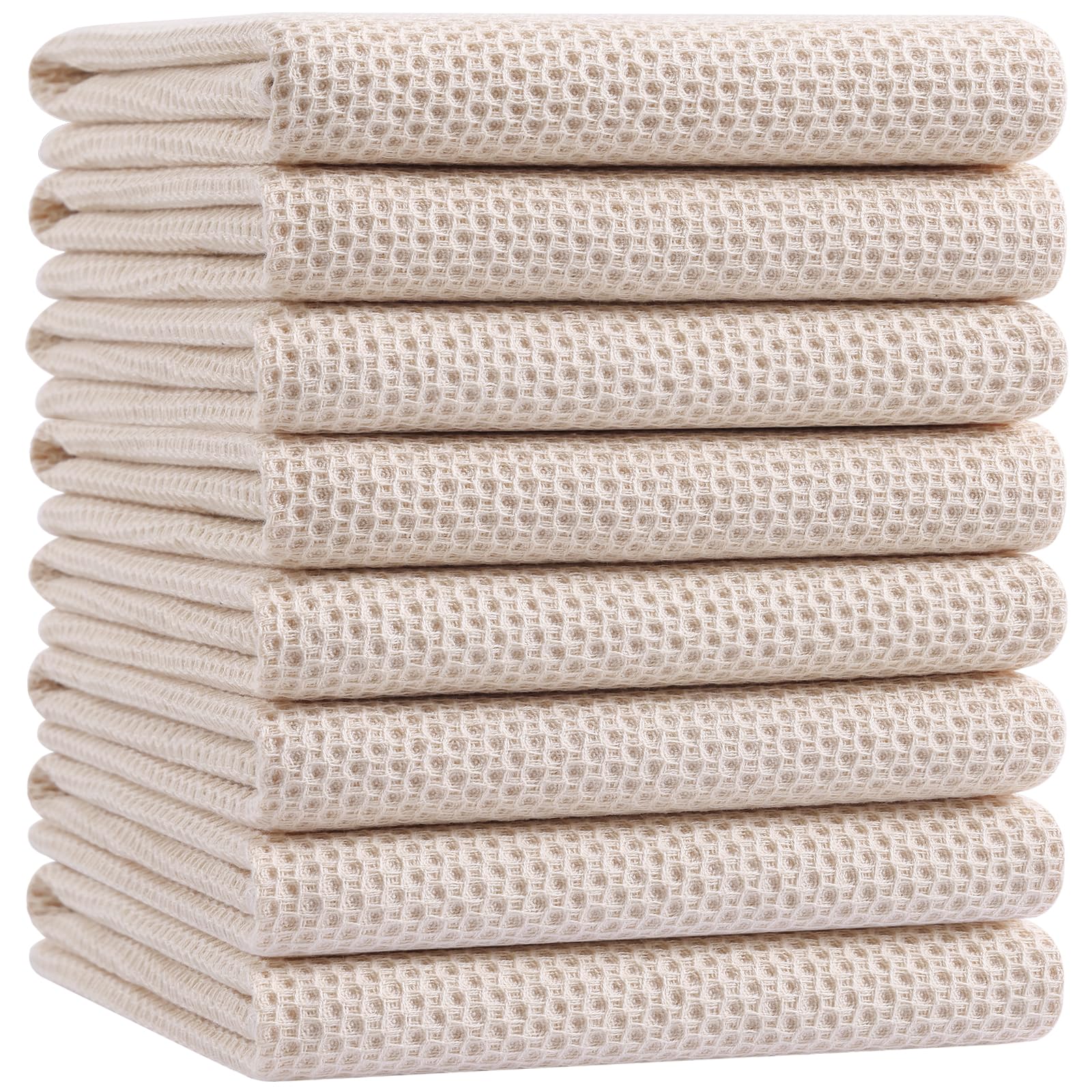 Homaxy 100% Cotton Oversized Waffle Weave Kitchen Towels 8-Pack, Beige