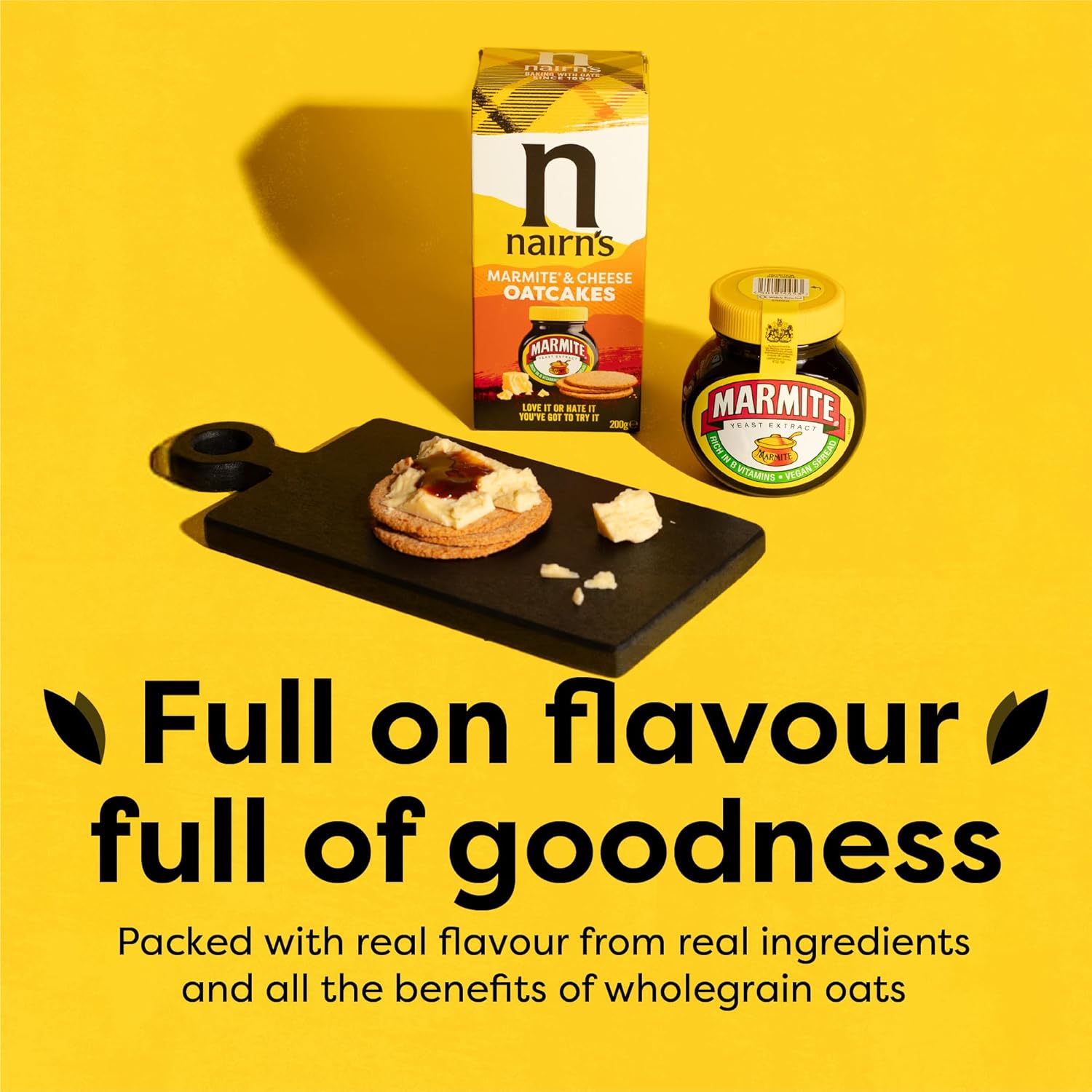 Nairn's Marmite & Cheese Oatcakes - Wholegrain Oats - Healthy Snacks - Suitable for Vegetarians - Oatcakes - High in Fibre - Love It or Hate It, You Have To Try It - Pack of 8