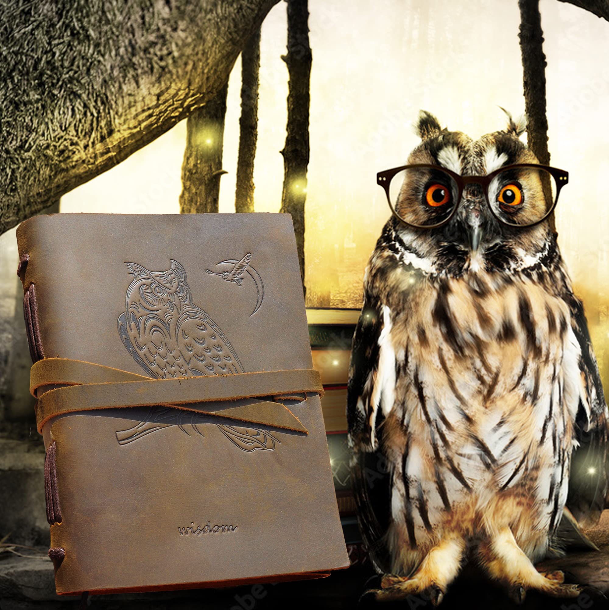 Carnet De Voyage En Cuir Avec Motif Hibou En Relief, Fait À La Main, Format A5 - Pour Homme Et Femme - 15,2 X 20,3 Cm - En Cuir Véritable Avec Papier Uni - Pour Notes Et Croquis - Avec Stylo