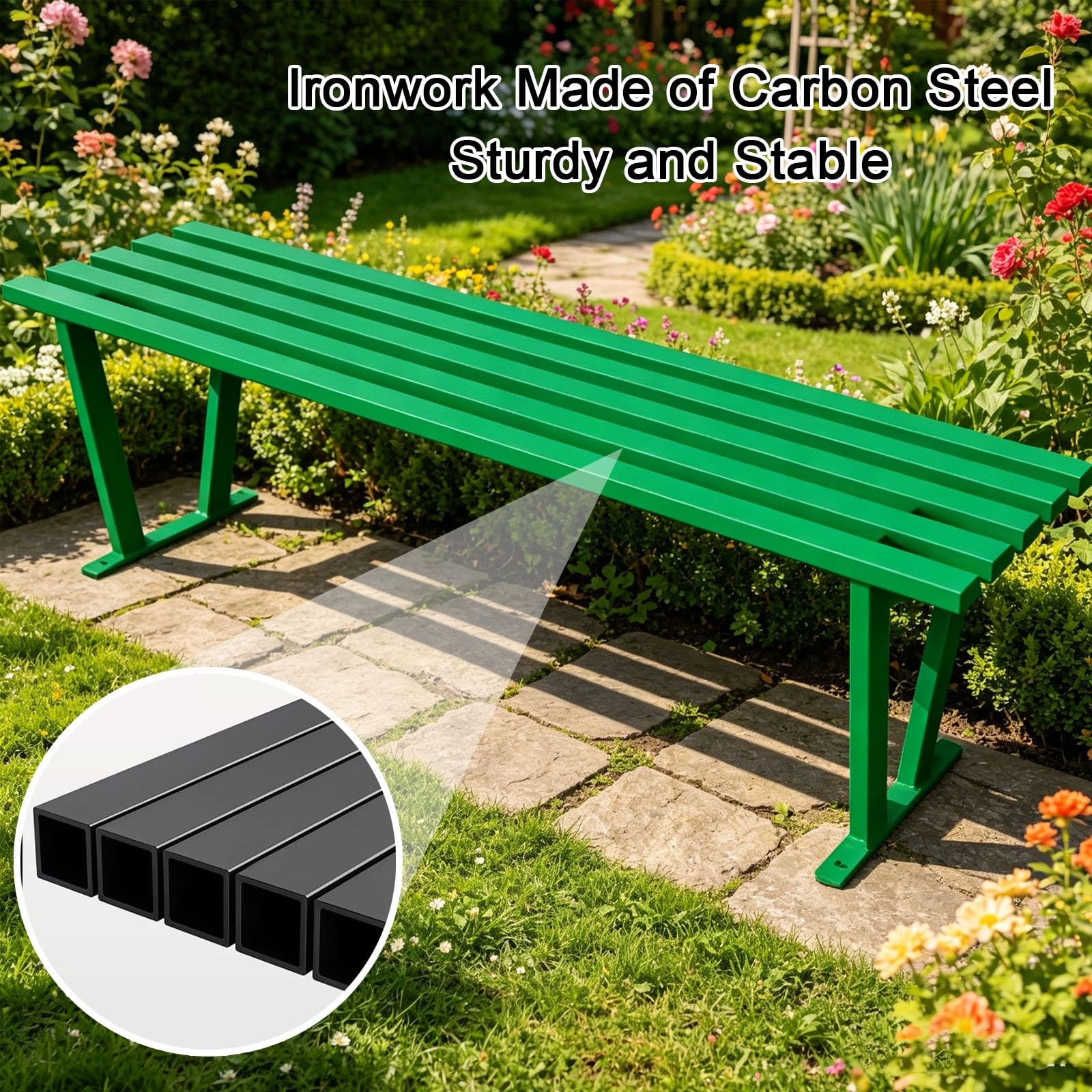 Banco de JardíN de Metal, Bancos para Exterior，Capacidad de 400 Kg, Asiento de Listones para JardíN, Porche o Entrada(Pink,100x40x45cm/39x18x16in)